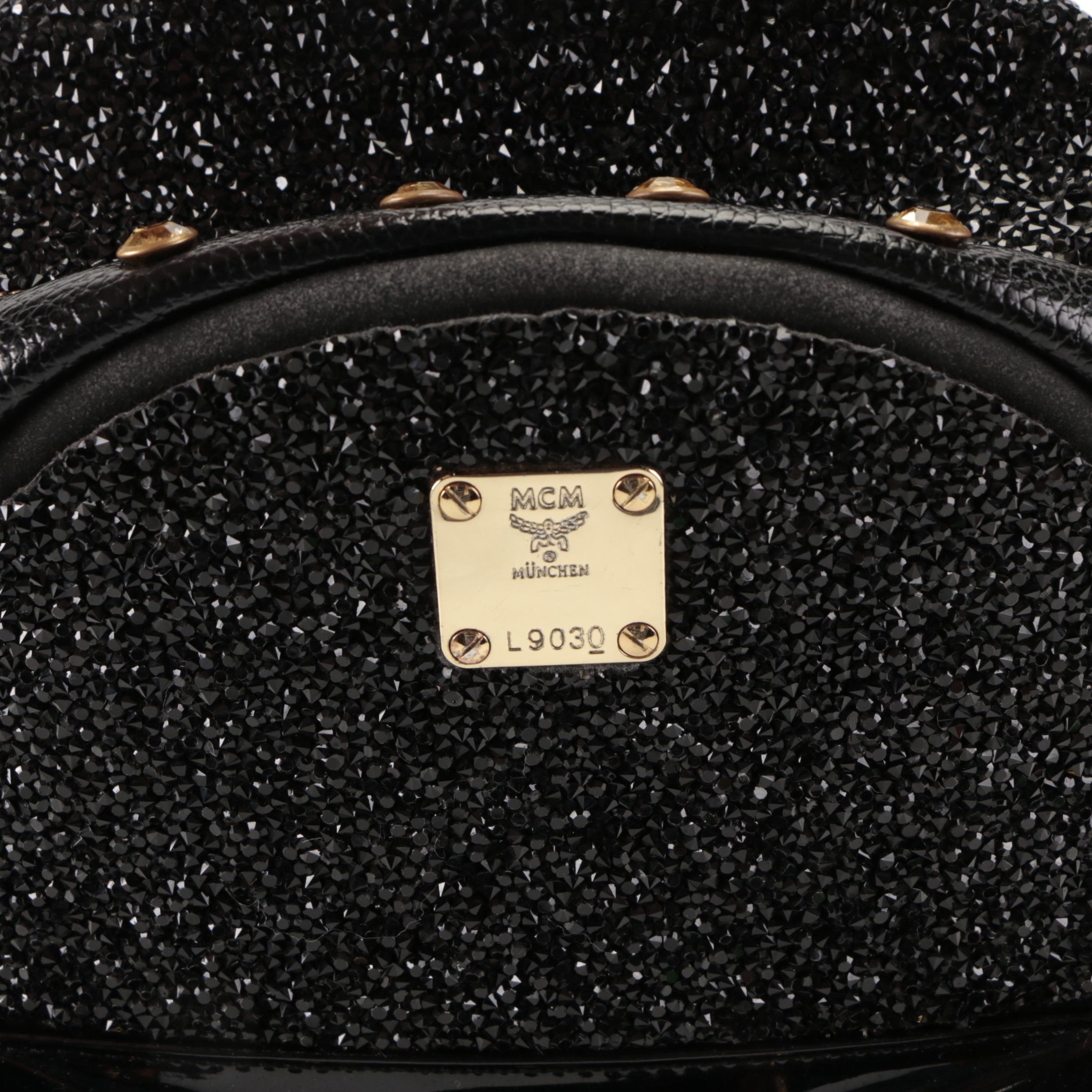 MCM Stark Kristal X-Mini Backpack in Black Embellished Leather