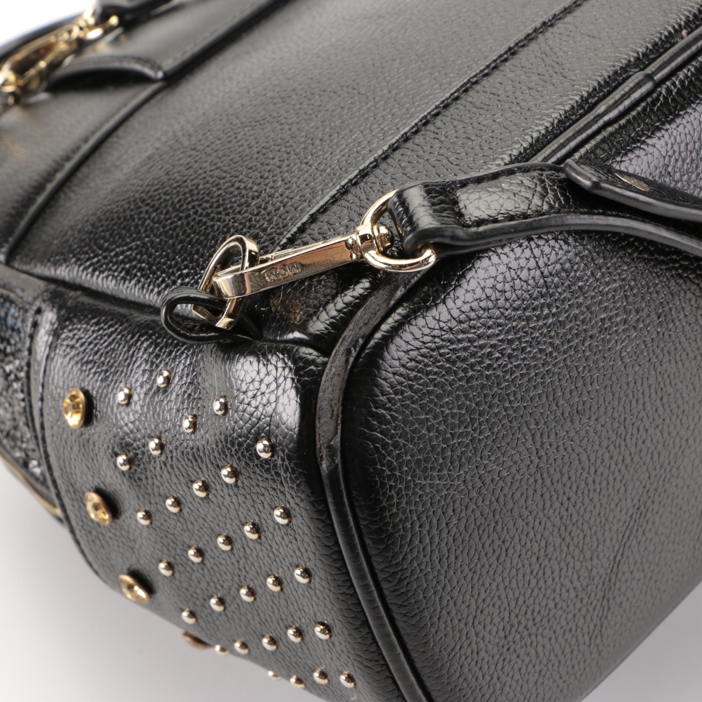 MCM Stark Kristal X-Mini Backpack in Black Embellished Leather