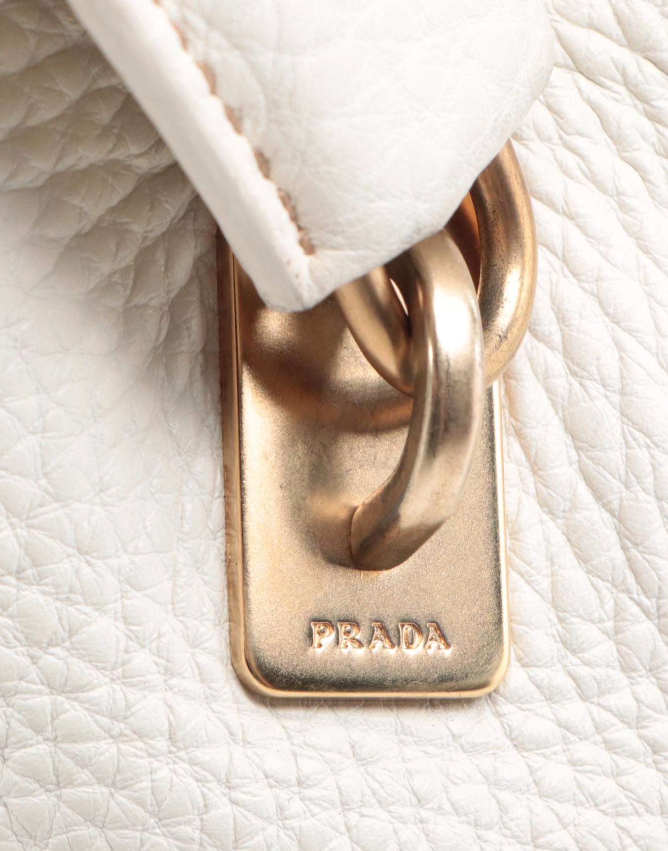 Prada Locking Shoulder Bag in Off-White Leather/Nylon with Buckle Strap