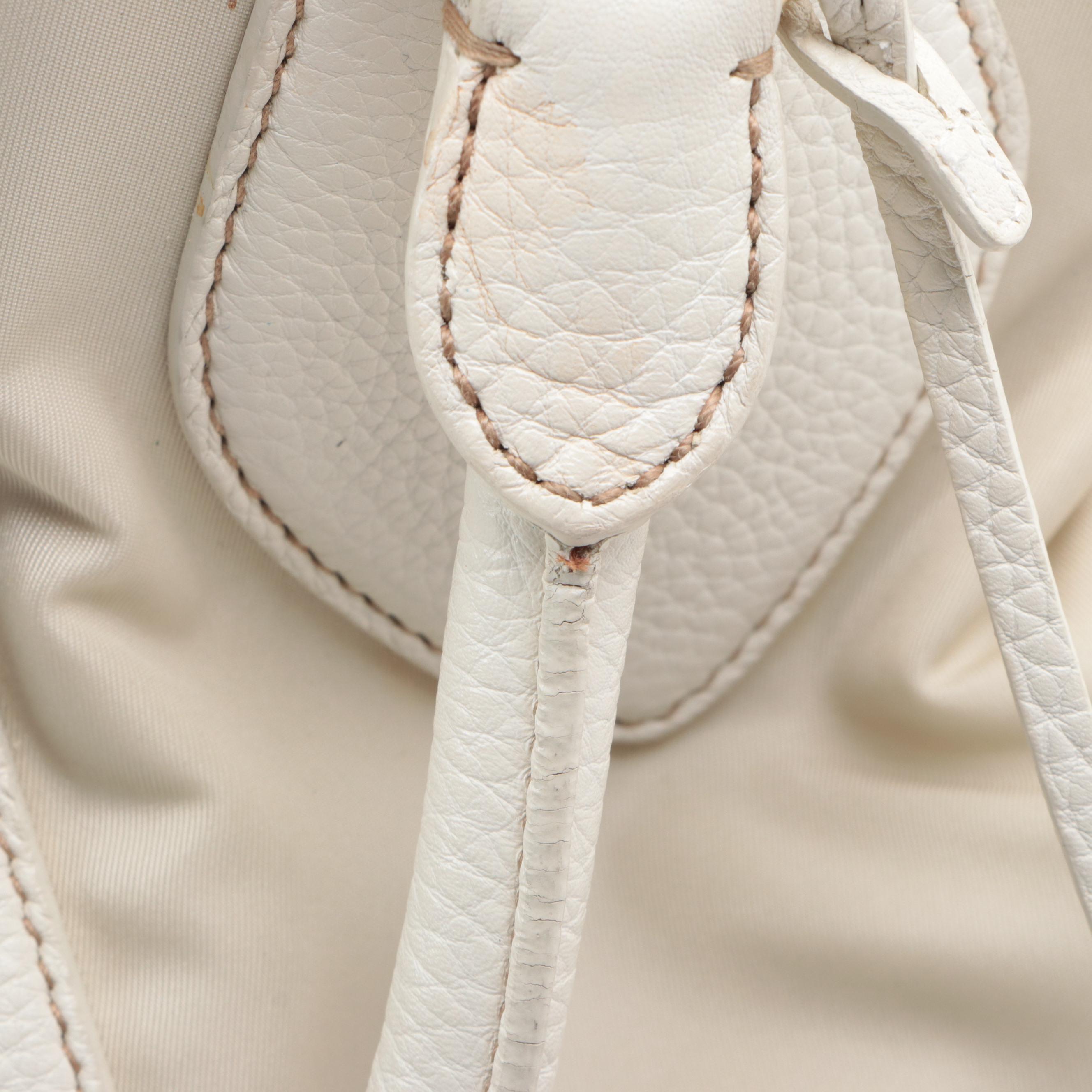 Prada Locking Shoulder Bag in Off-White Leather/Nylon with Buckle Strap