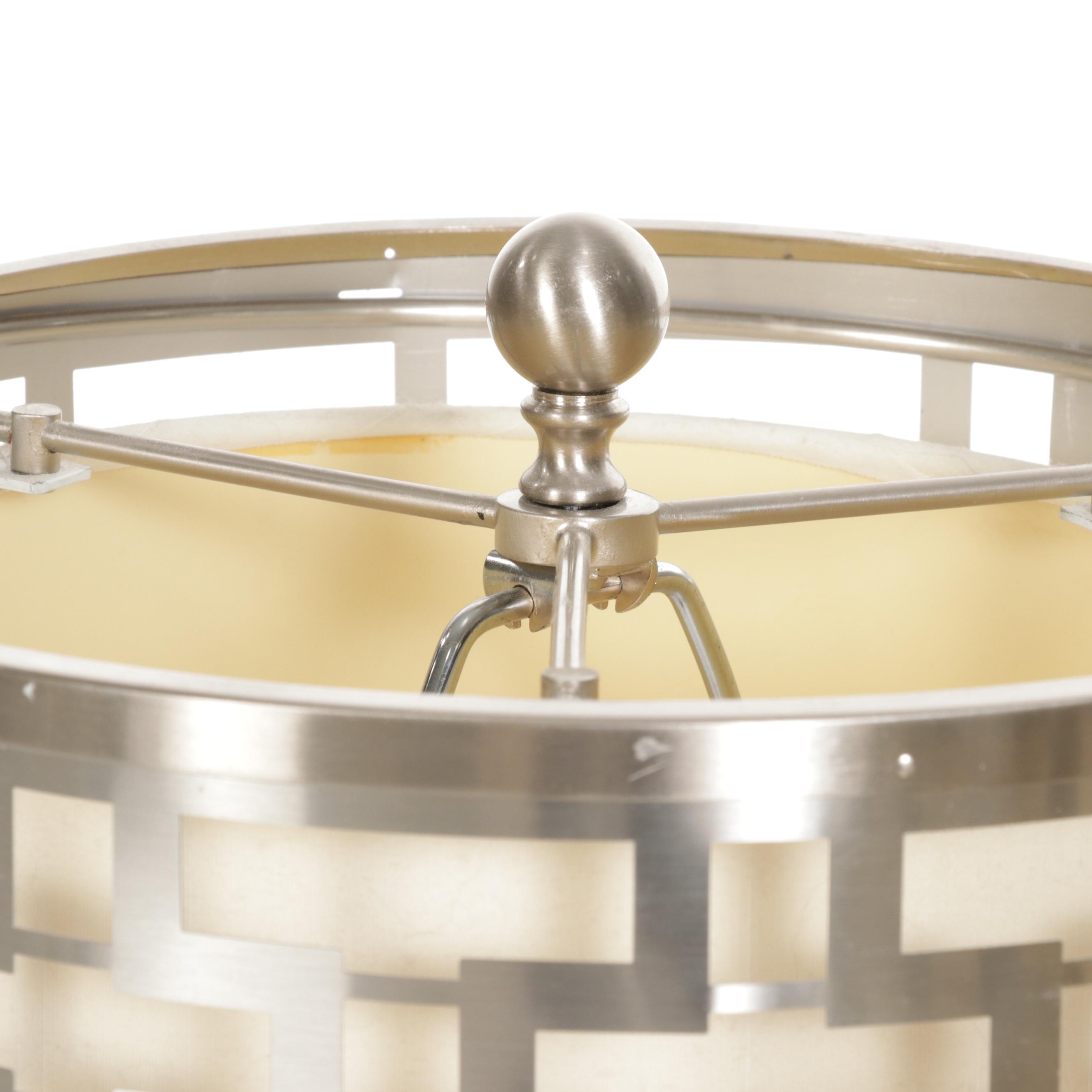 Pair of Contemporary Brick Lattice Cage Buffet Lamps in Brushed Nickel Finish