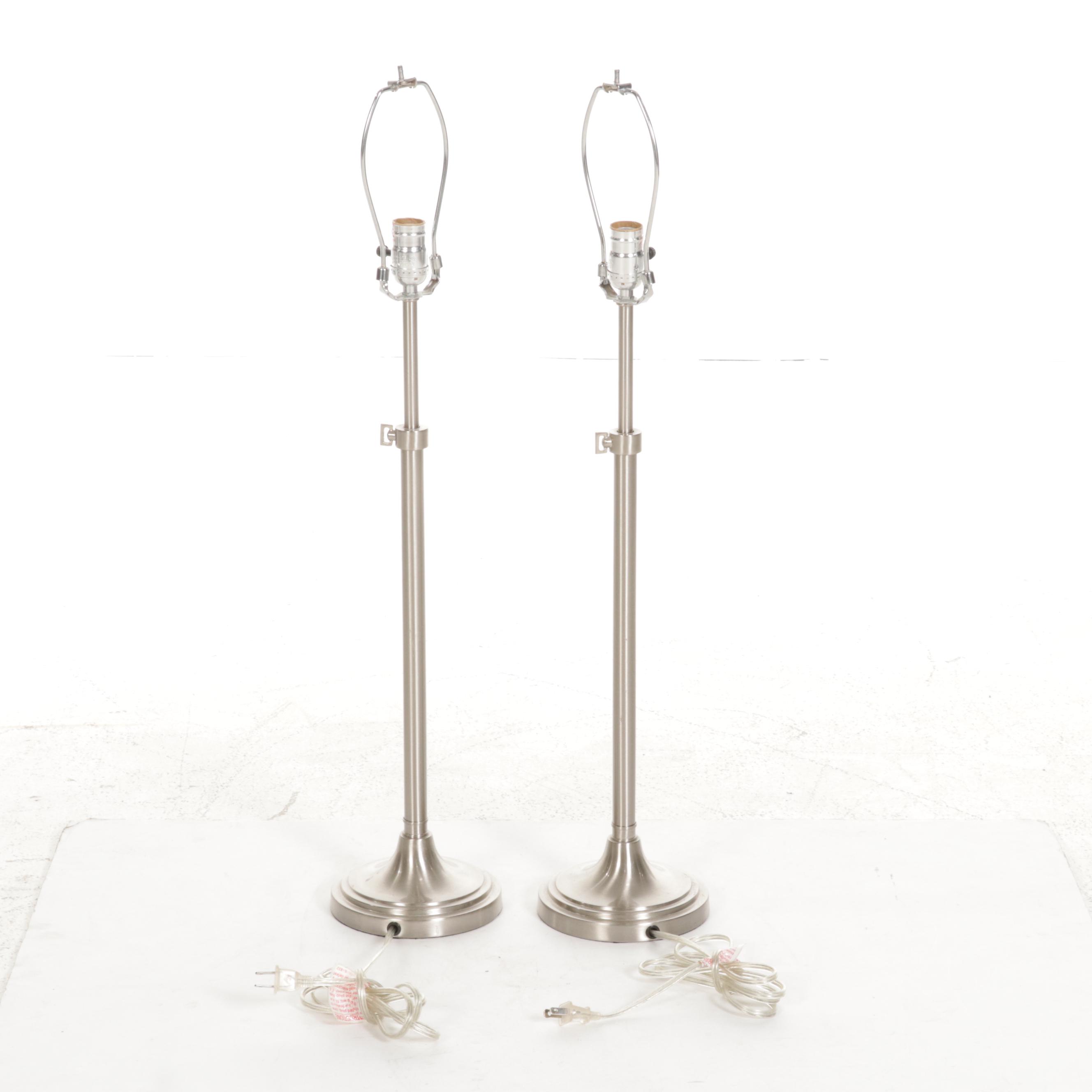 Pair of Contemporary Brick Lattice Cage Buffet Lamps in Brushed Nickel Finish