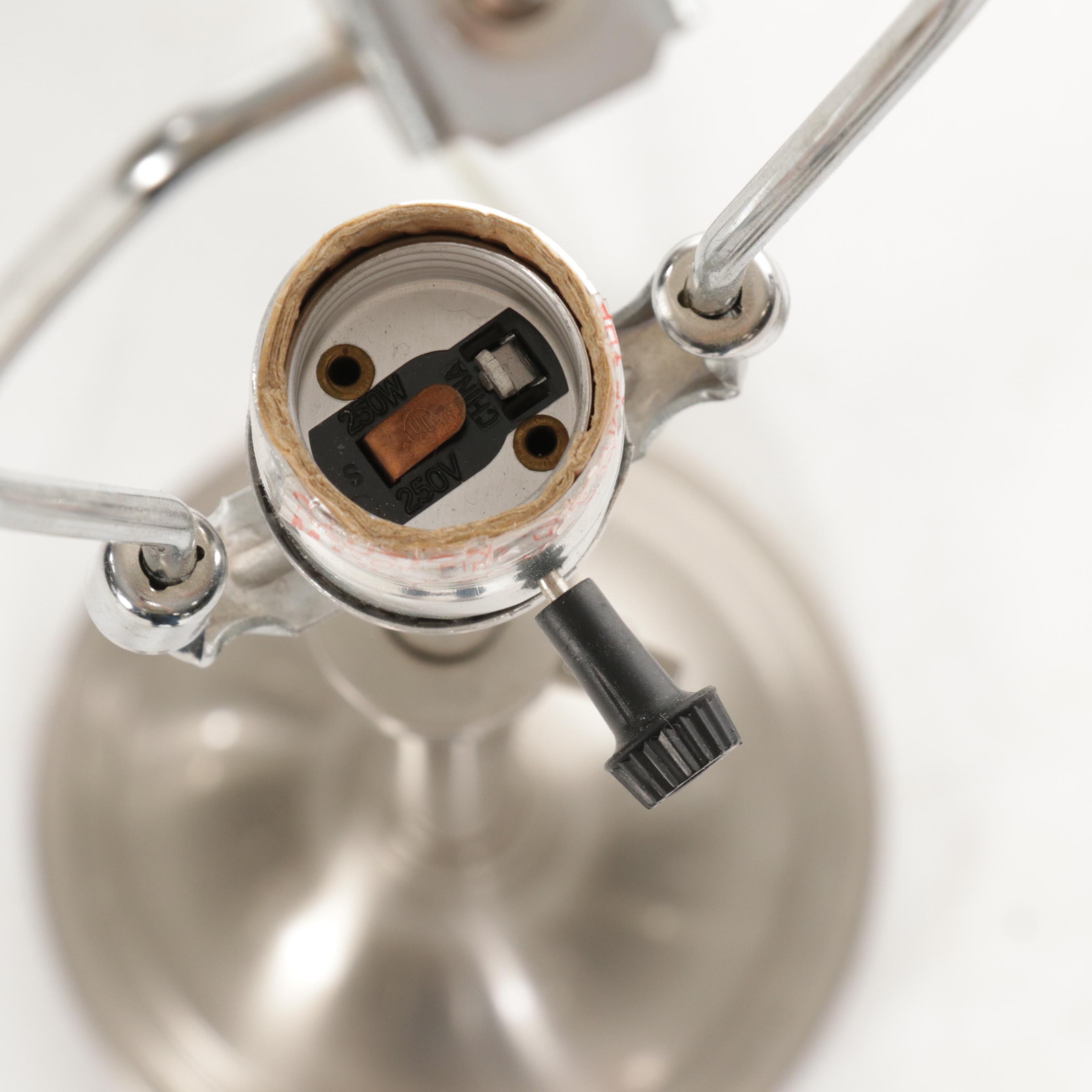 Pair of Contemporary Brick Lattice Cage Buffet Lamps in Brushed Nickel Finish