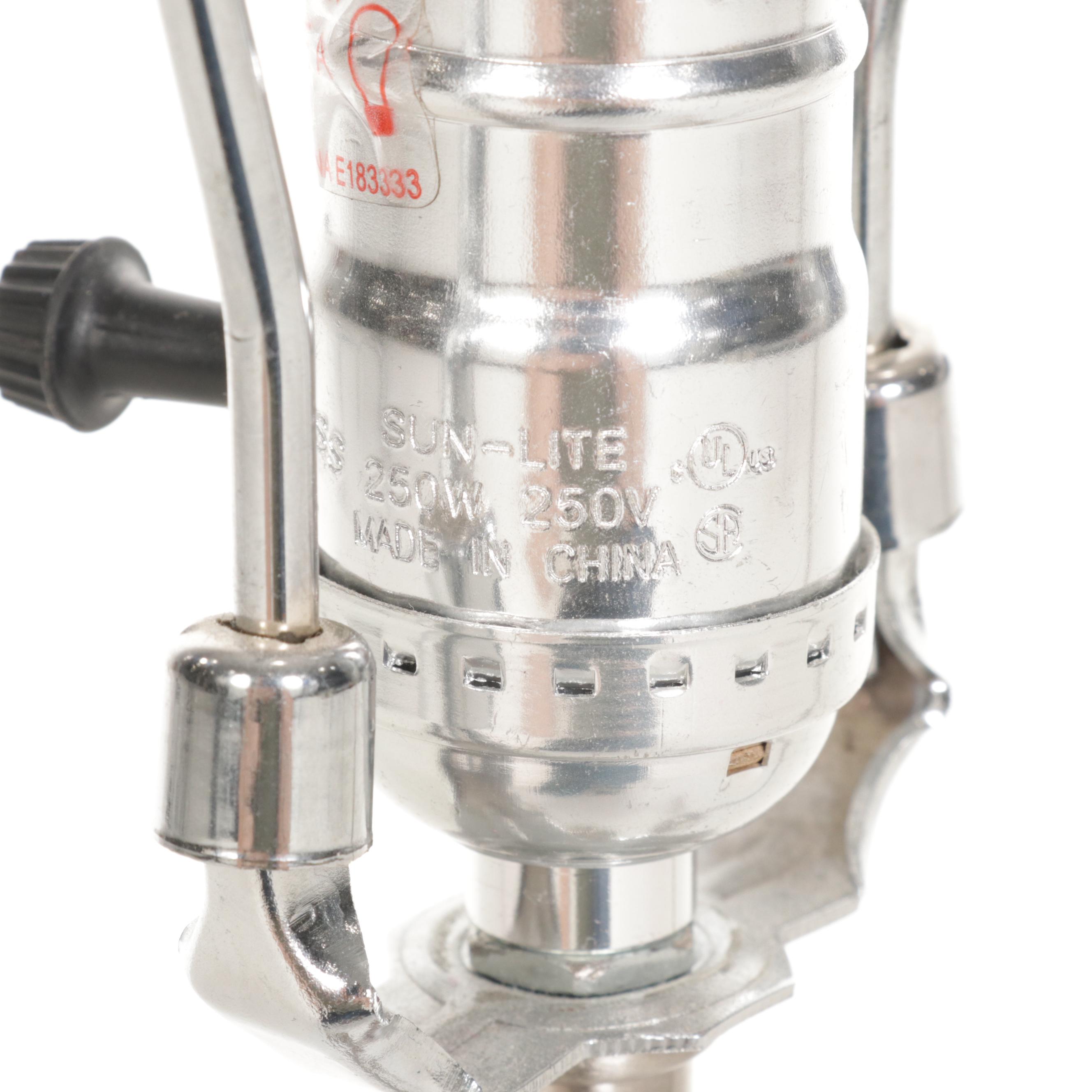 Pair of Contemporary Brick Lattice Cage Buffet Lamps in Brushed Nickel Finish