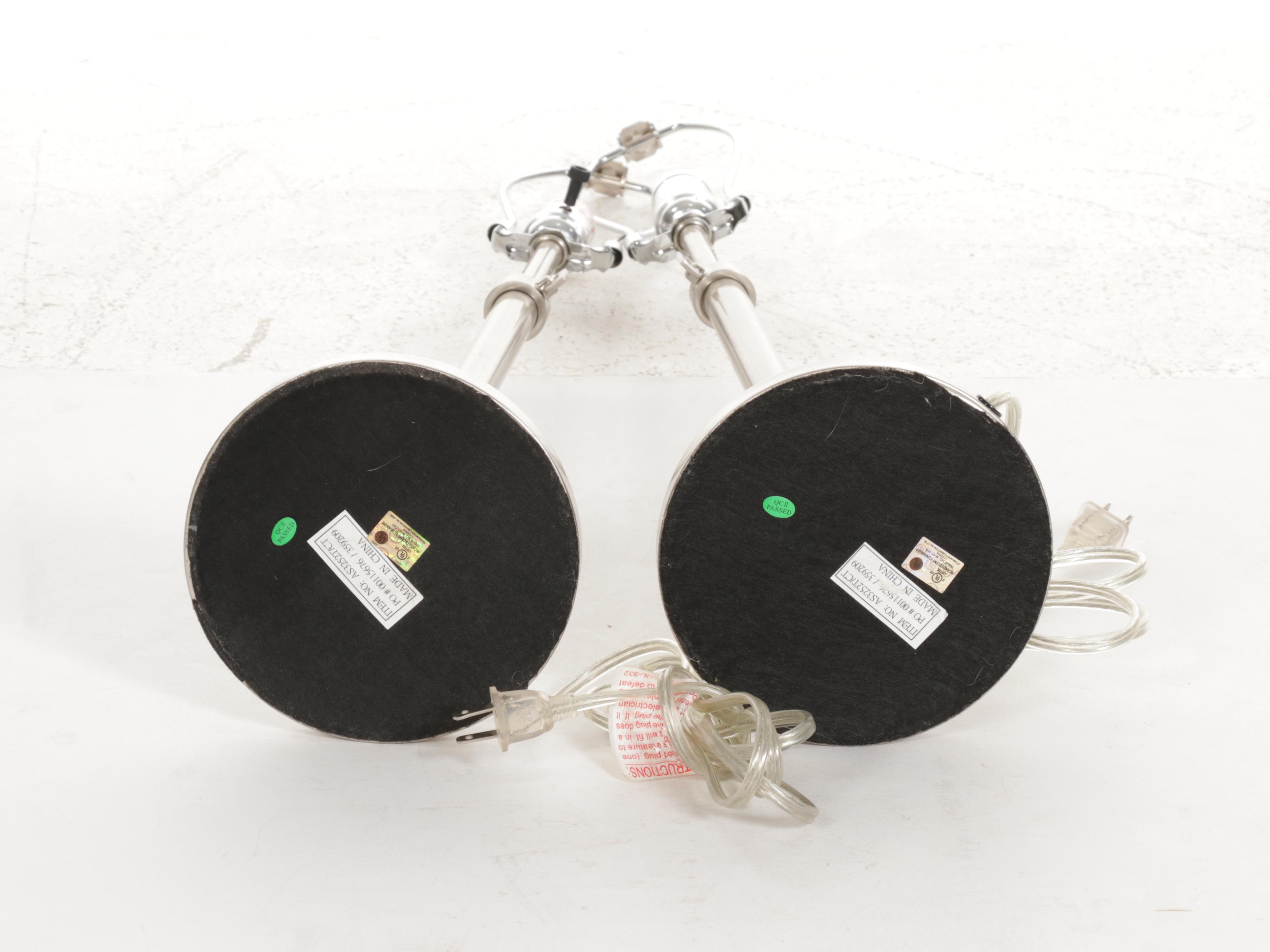 Pair of Contemporary Brick Lattice Cage Buffet Lamps in Brushed Nickel Finish