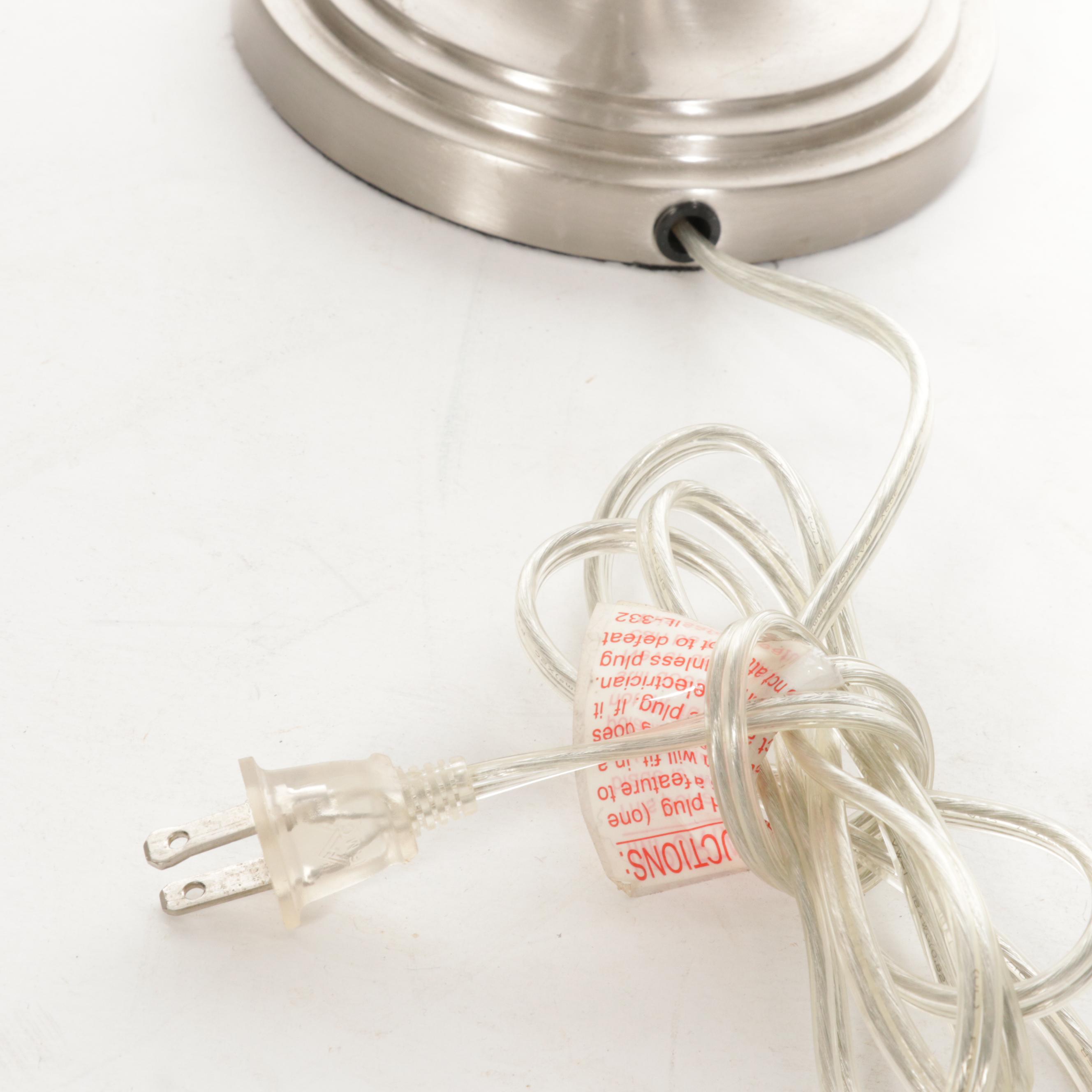 Pair of Contemporary Brick Lattice Cage Buffet Lamps in Brushed Nickel Finish