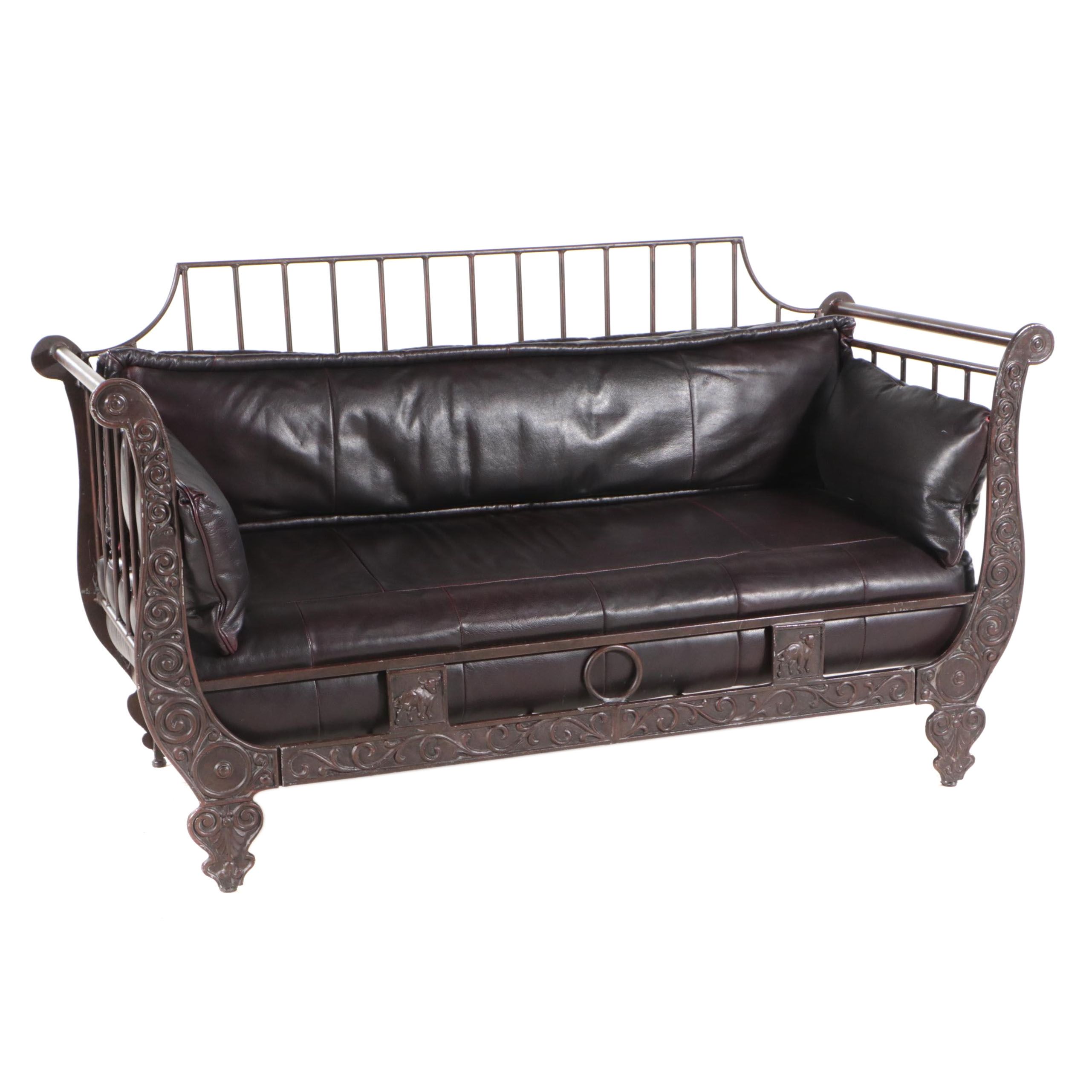 Thomasville Ernest Hemingway "Corrida" Cast Aluminum and Leather Sleigh Day Bed