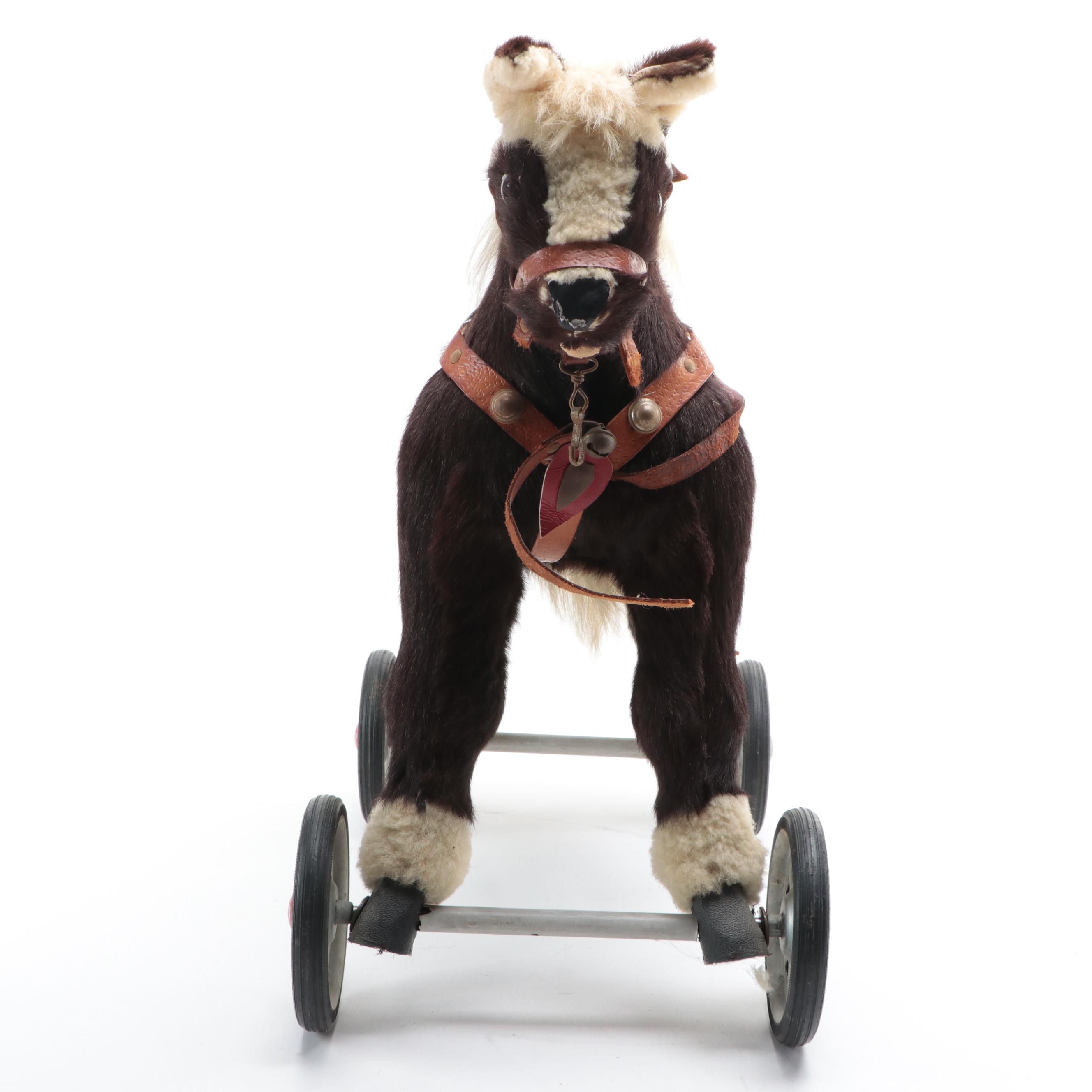 Steiff Type Mohair Horse Pull Toy, Early to Mid-20th Century