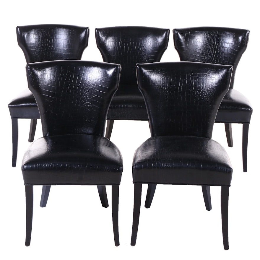 Set of Five Faux Leather Side Chairs with Alligator Embossed Pattern