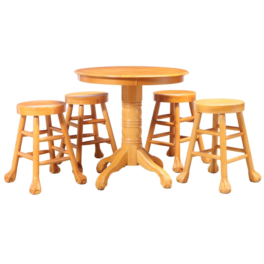 Oak Bar Height Table and Stool Set with Claw-and-Ball Feet