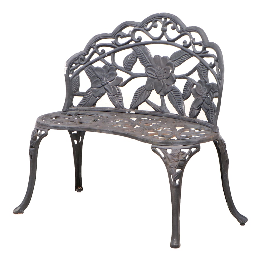 Cast Iron Bench with Hibiscus Motif