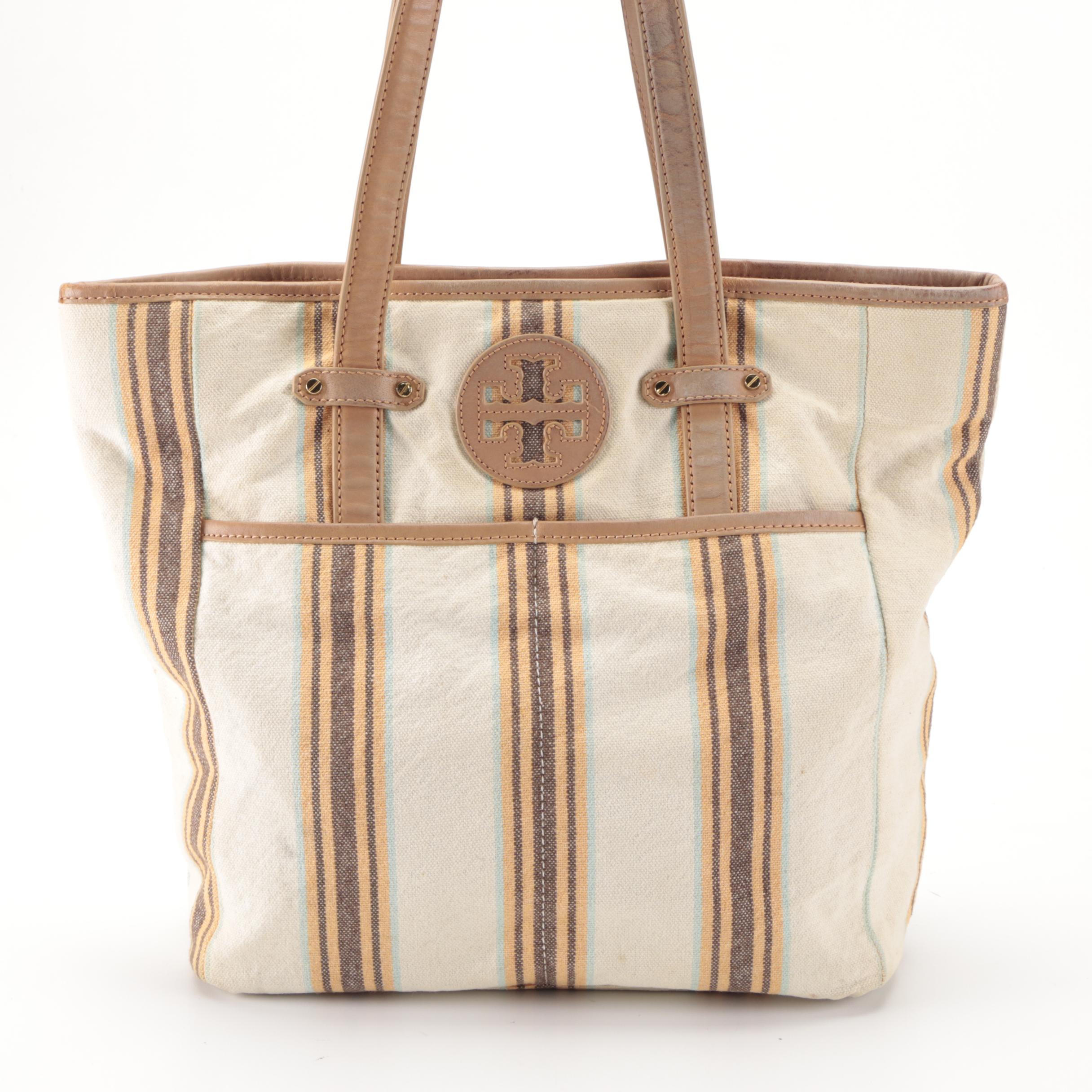 Tory Burch Tote Bag in Canvas and Leather Trim