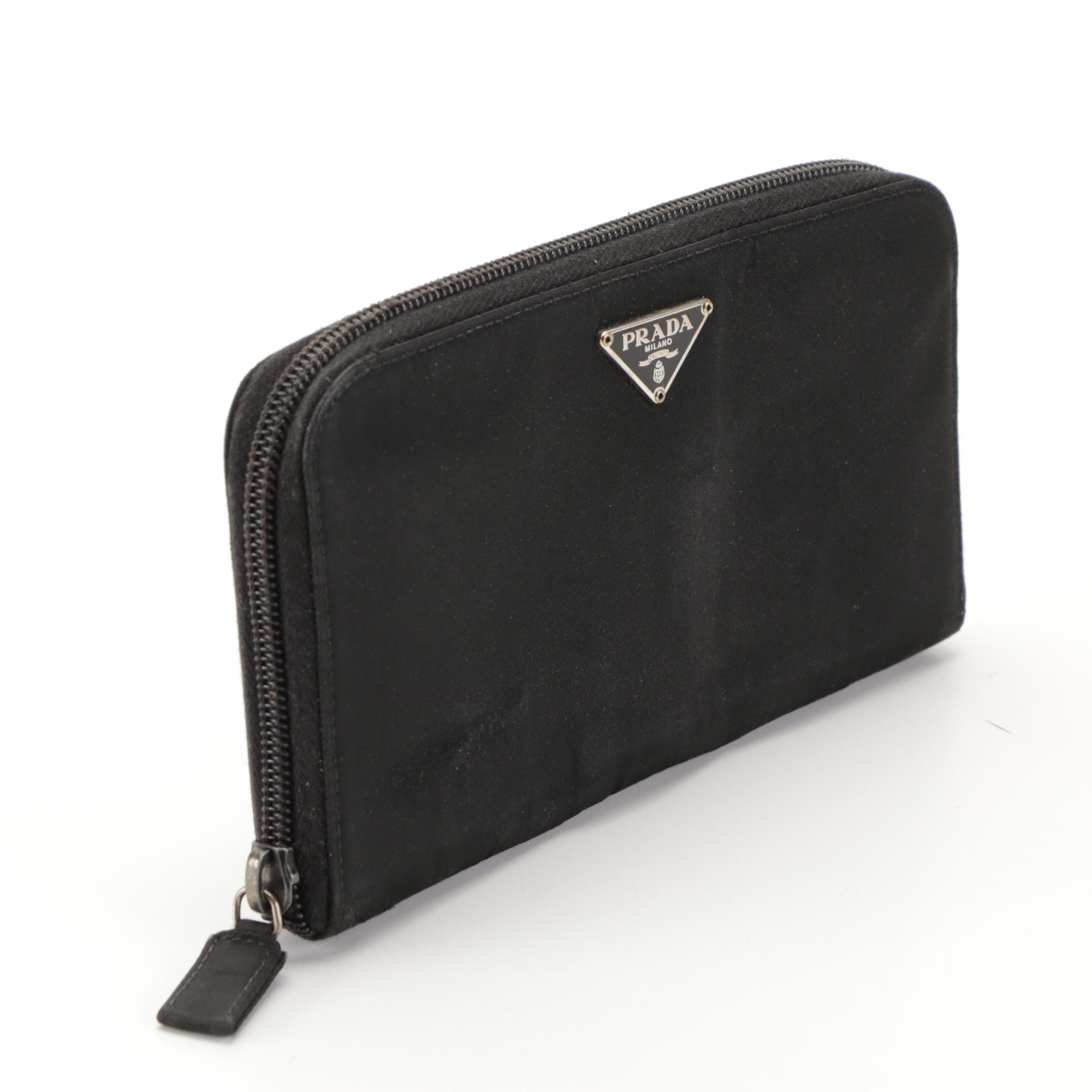 Prada Zip Around Wallet in Black Tessuto Nylon