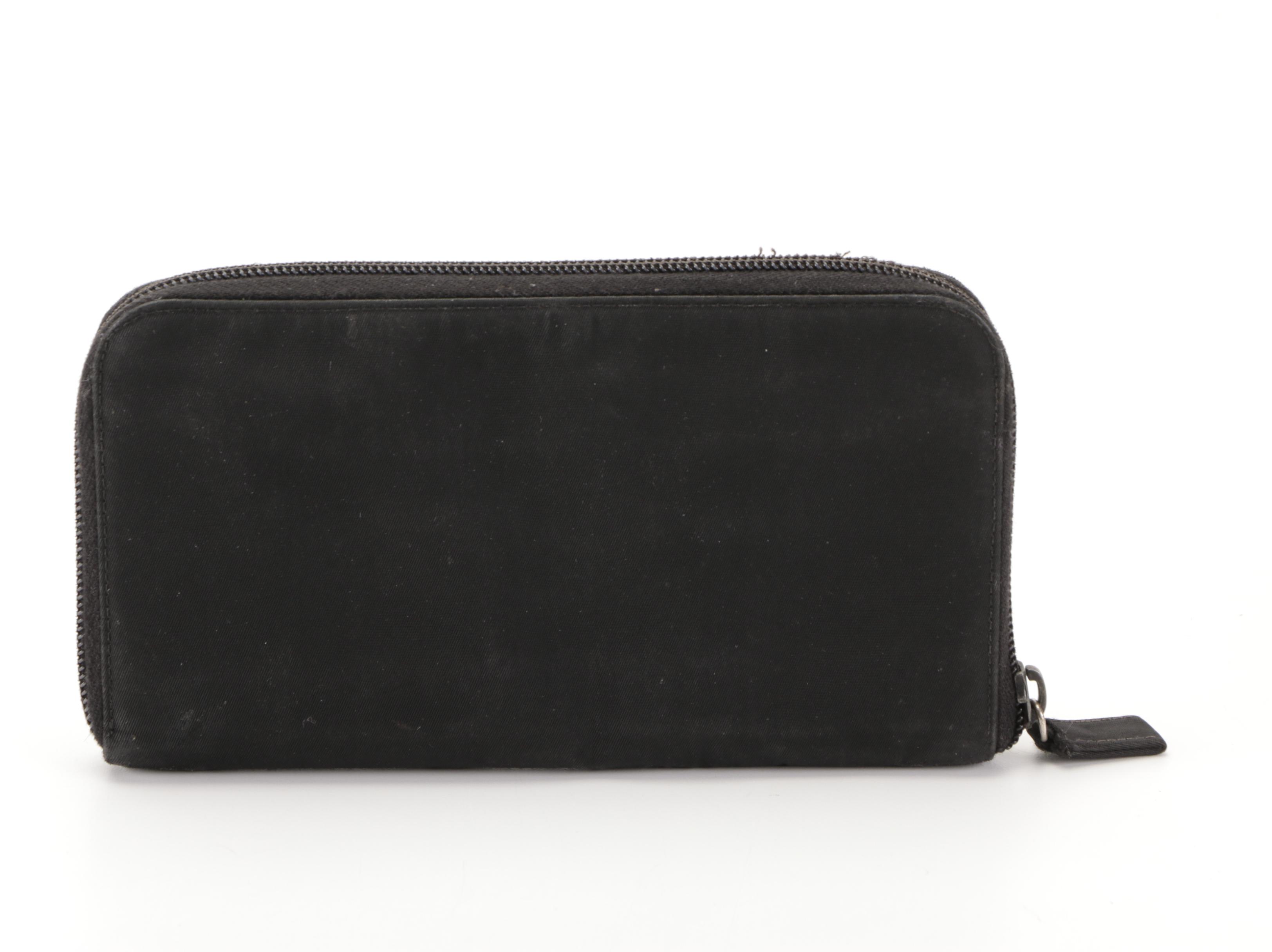 Prada Zip Around Wallet in Black Tessuto Nylon