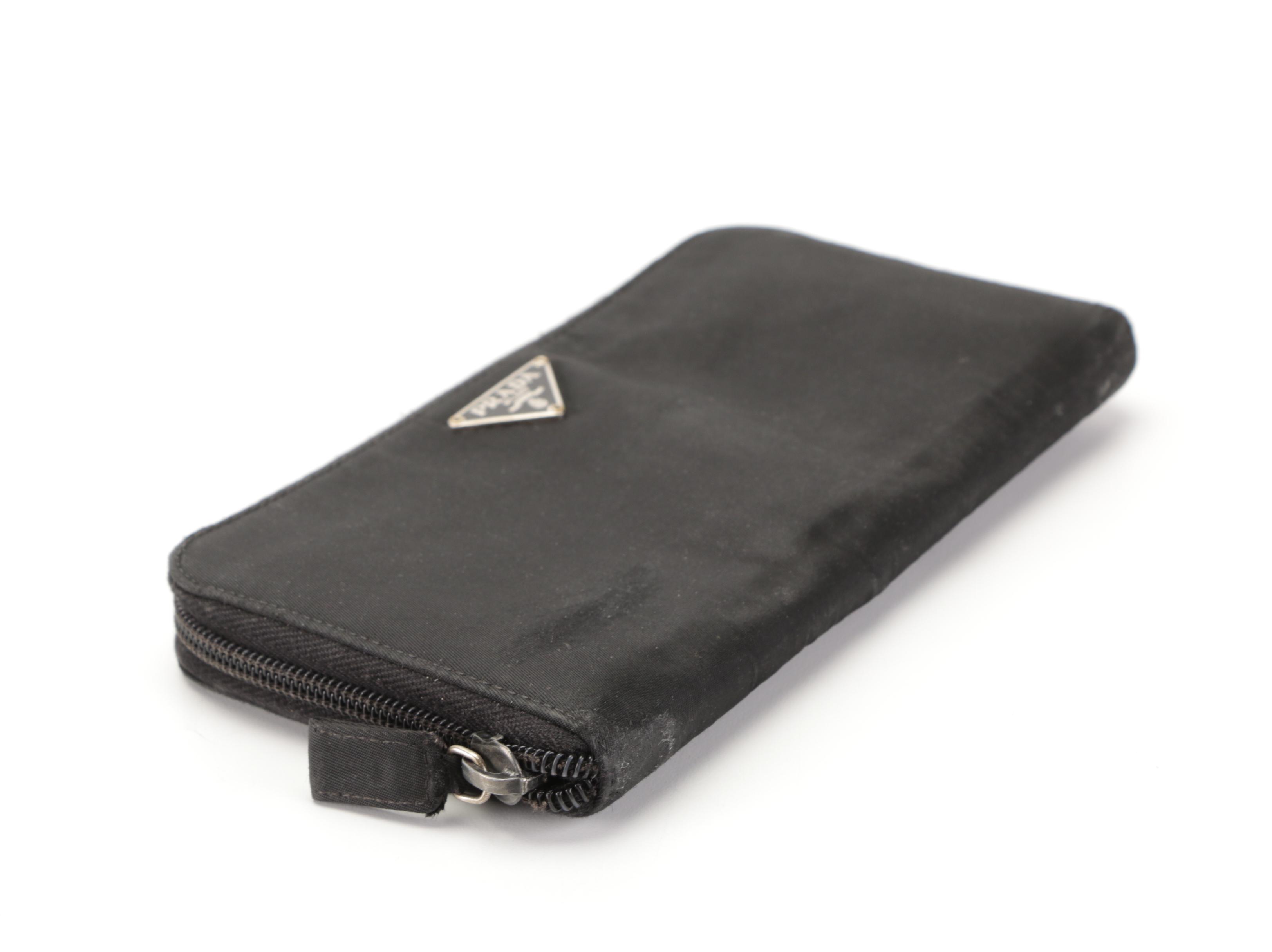 Prada Zip Around Wallet in Black Tessuto Nylon