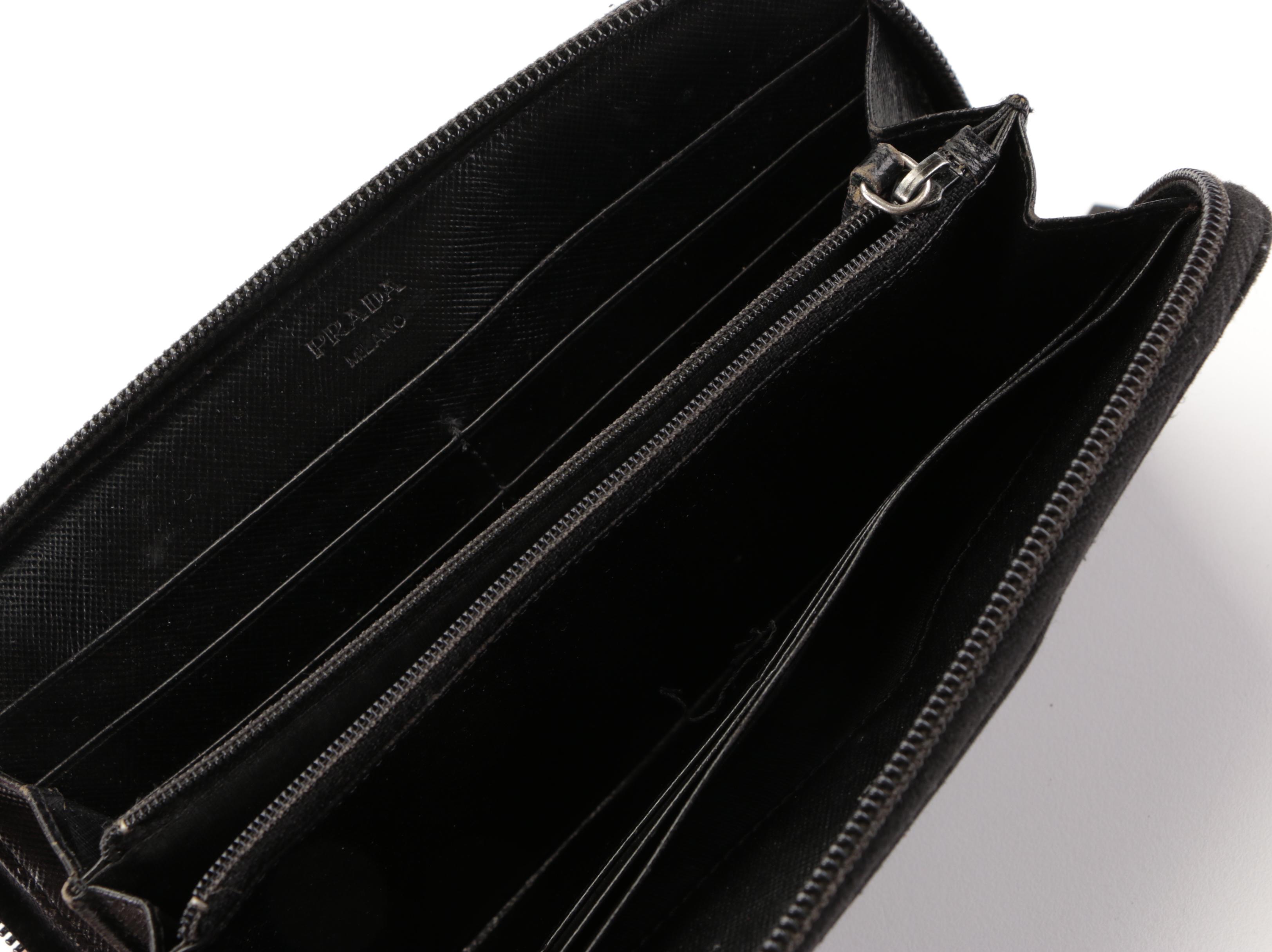 Prada Zip Around Wallet in Black Tessuto Nylon