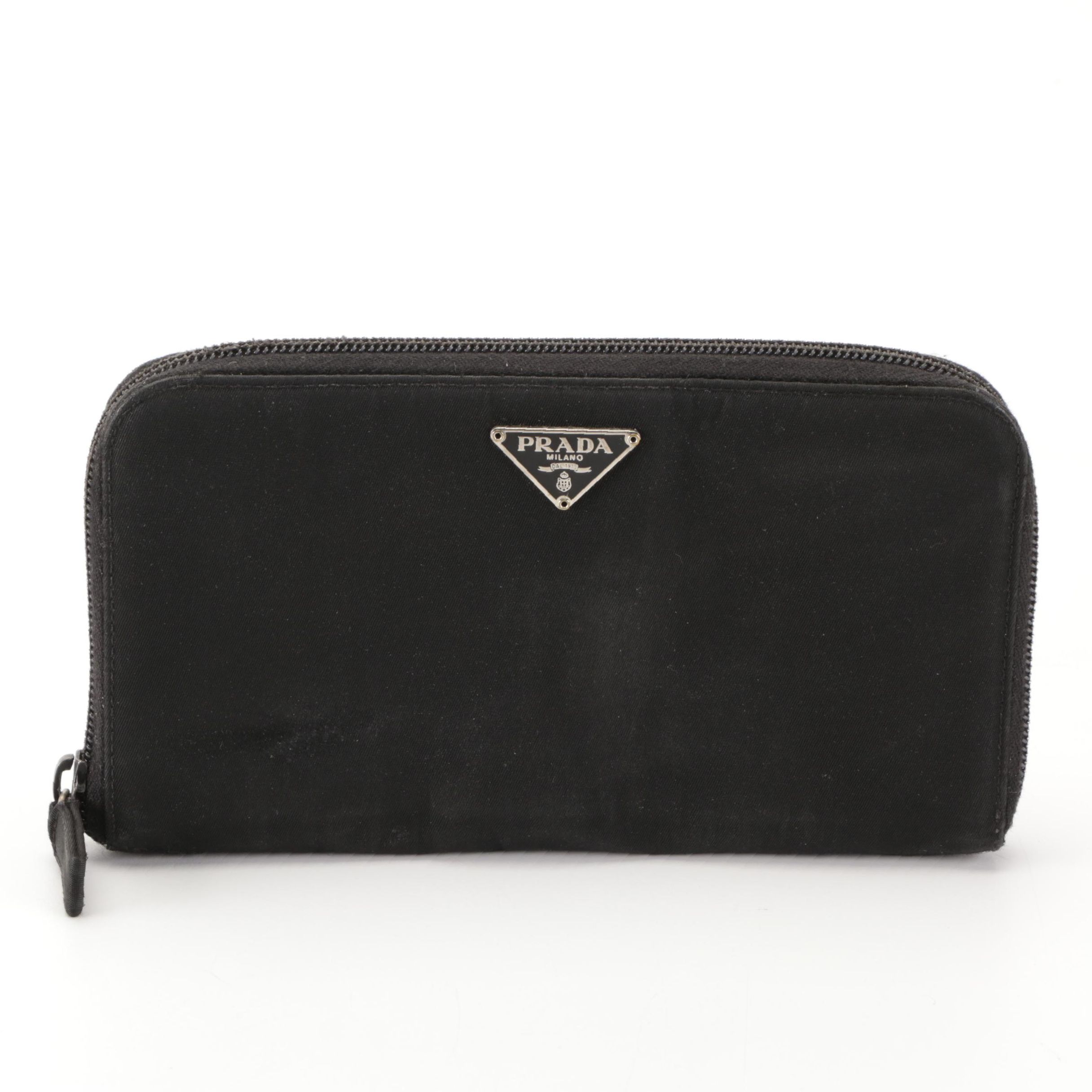 Prada Zip Around Wallet in Black Tessuto Nylon