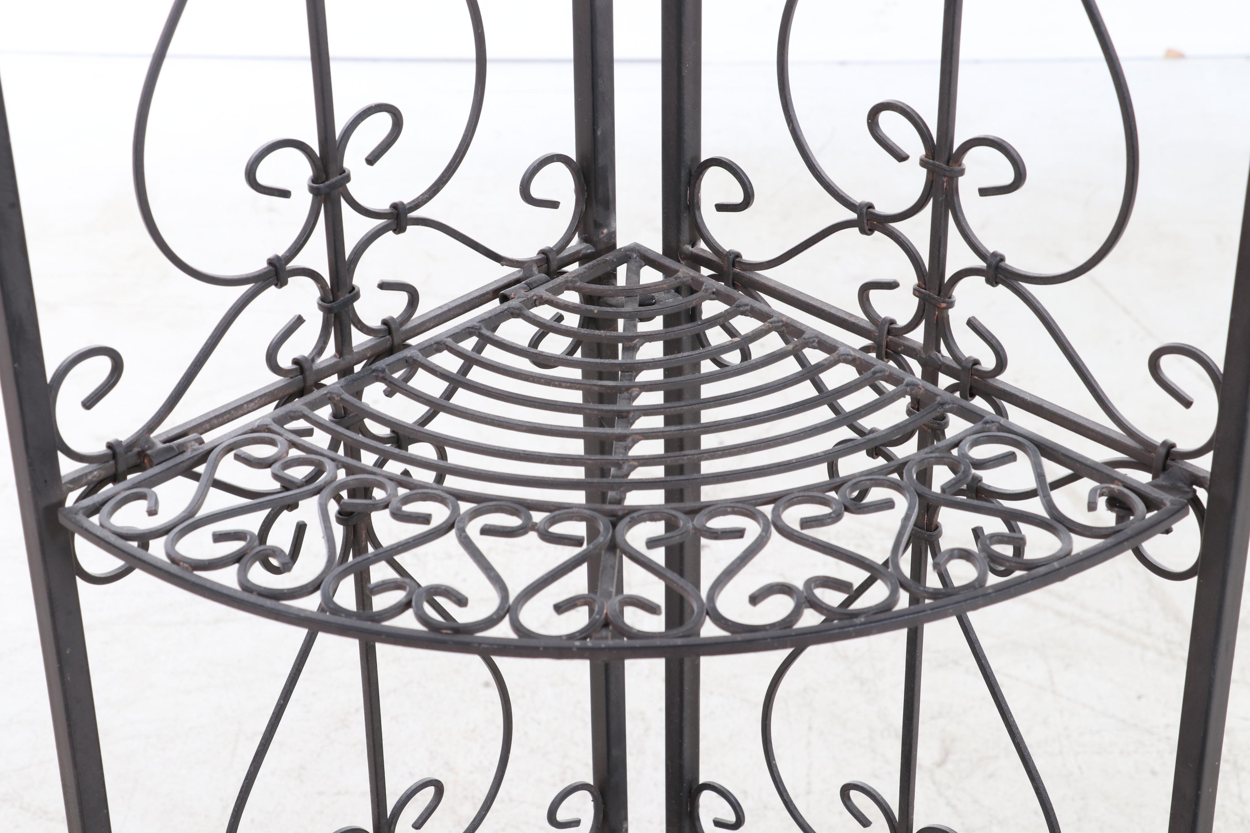 Folding Wrought Iron Corner Plant Stand