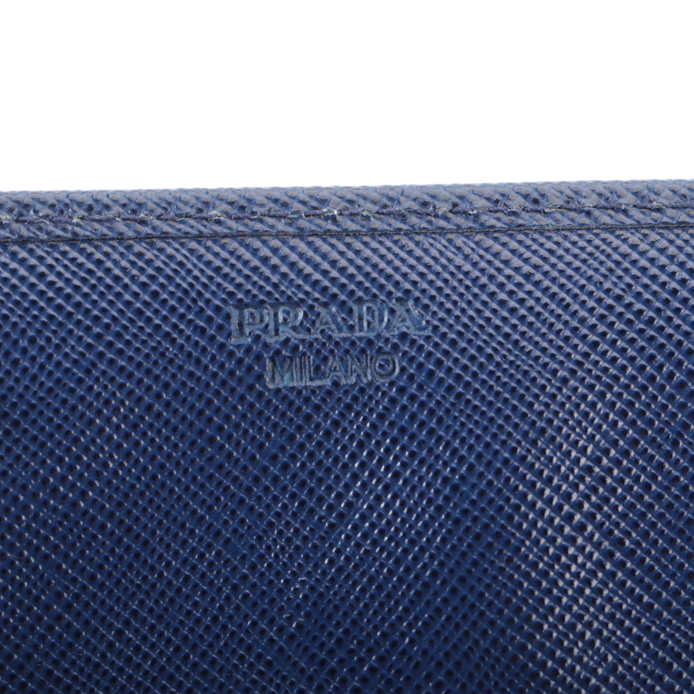 Prada Continental Wallet in Blue Saffiano Leather with Box