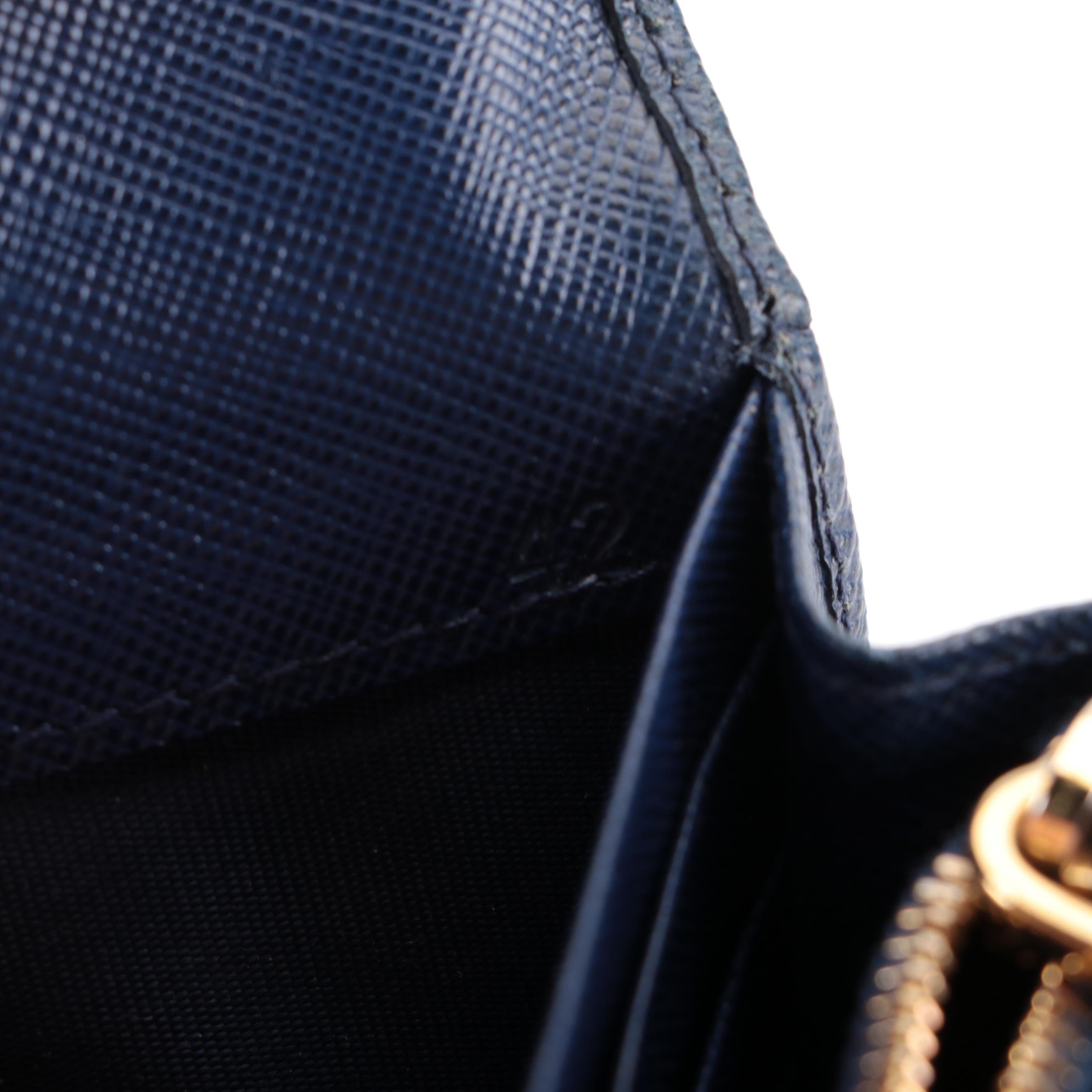 Prada Continental Wallet in Blue Saffiano Leather with Box