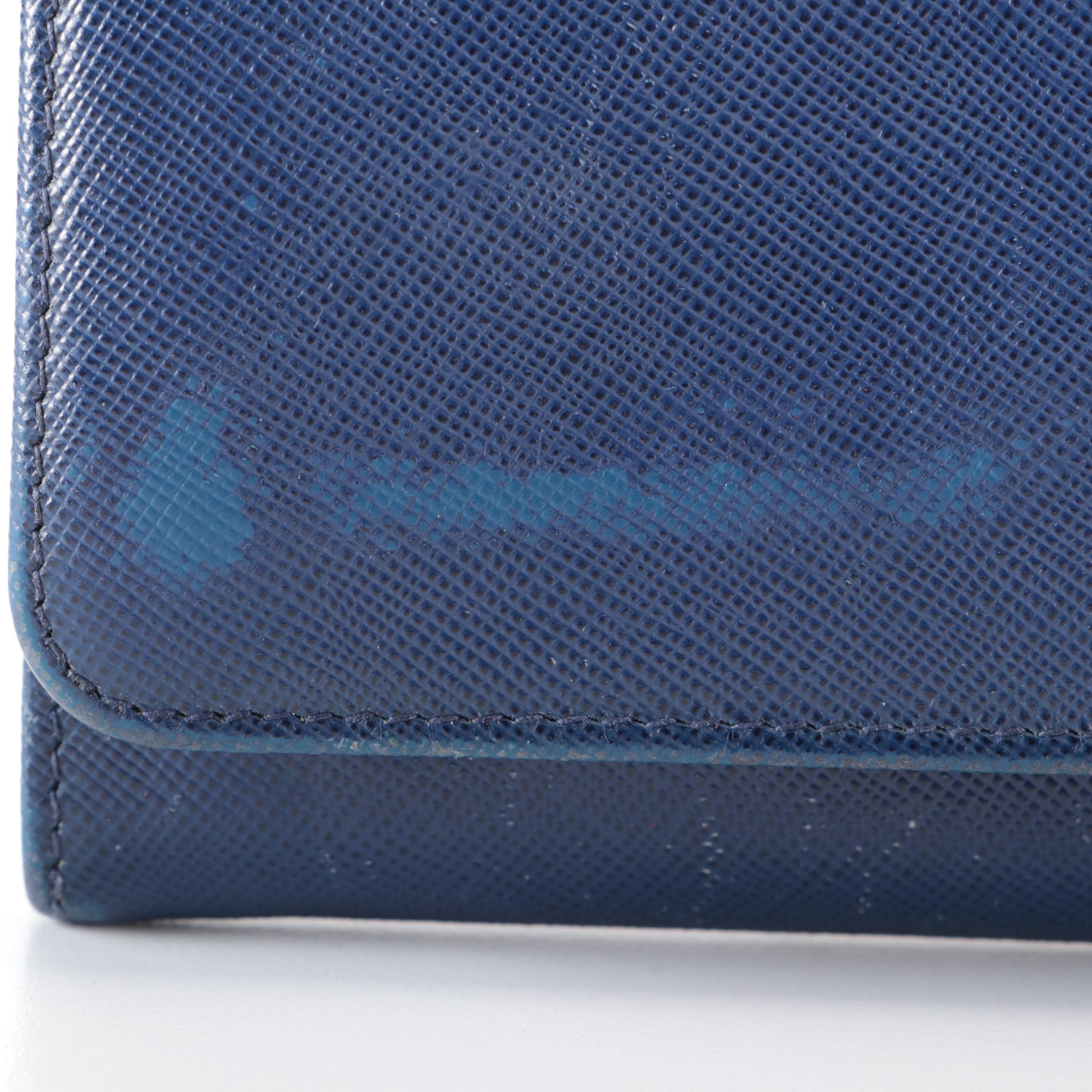 Prada Continental Wallet in Blue Saffiano Leather with Box