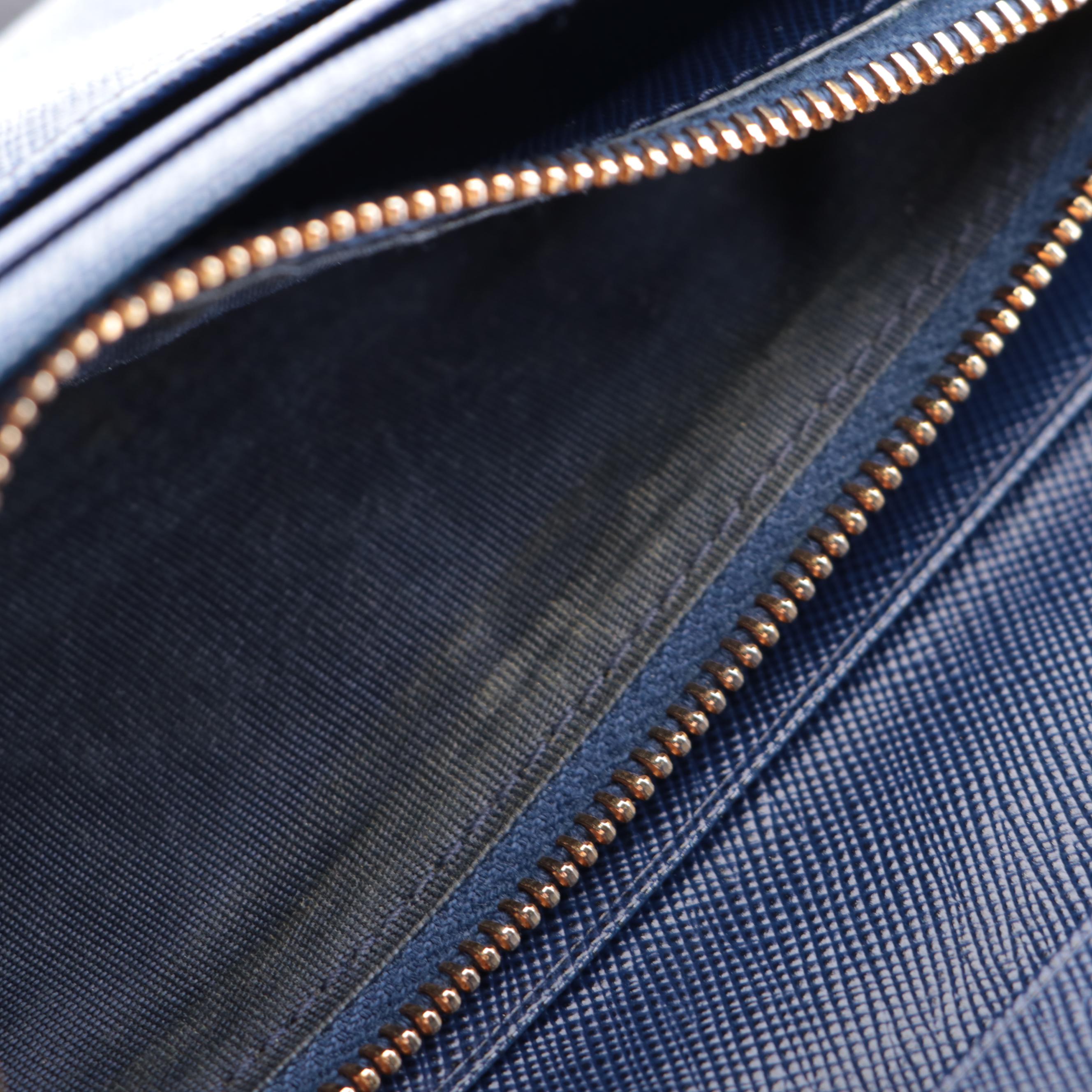 Prada Continental Wallet in Blue Saffiano Leather with Box