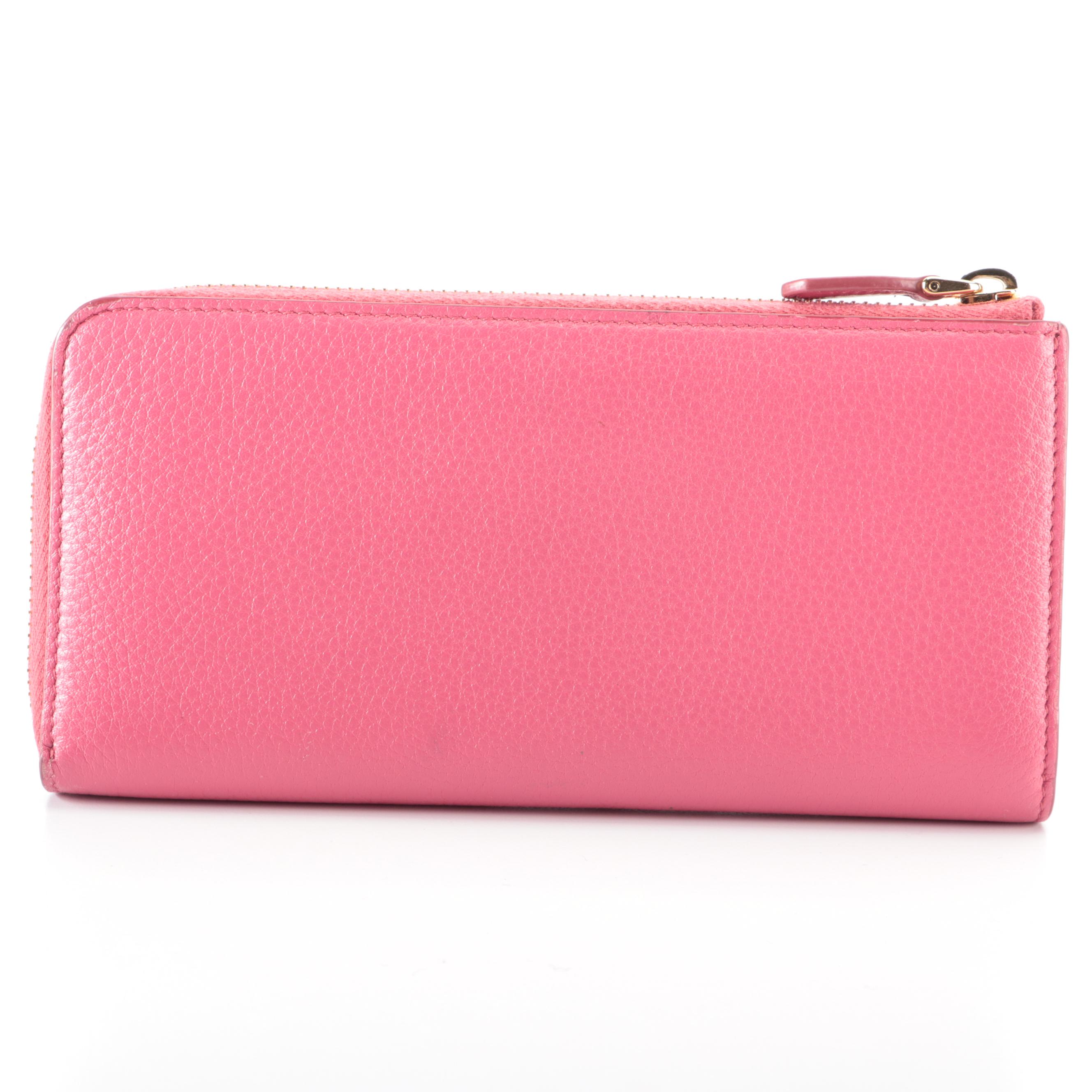 Prada Zip Around Wallet in Pink Grained Leather with Box