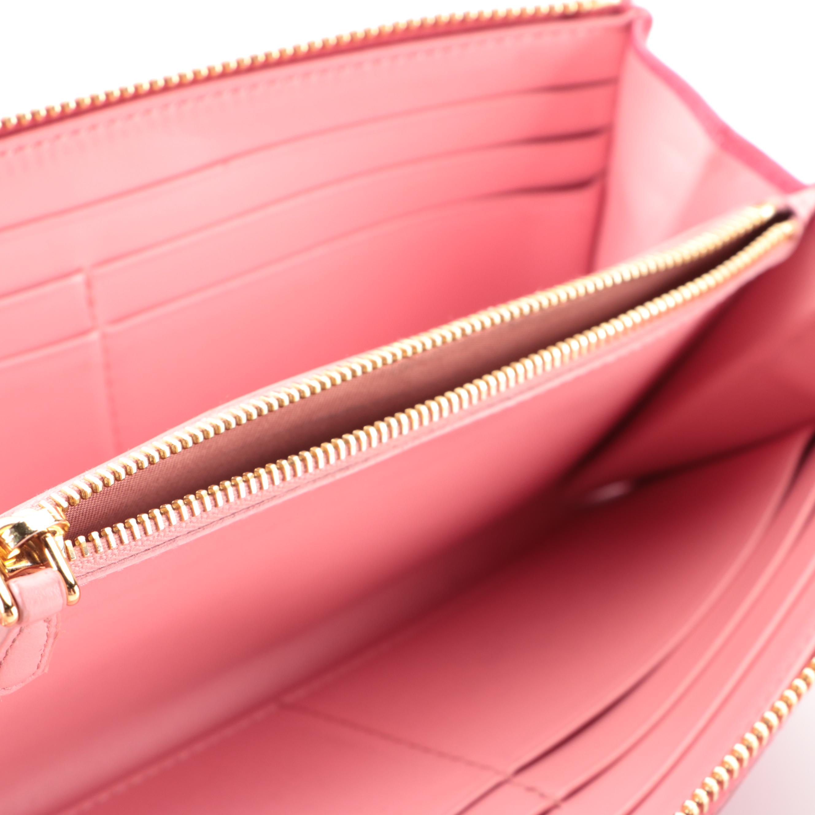 Prada Zip Around Wallet in Pink Grained Leather with Box