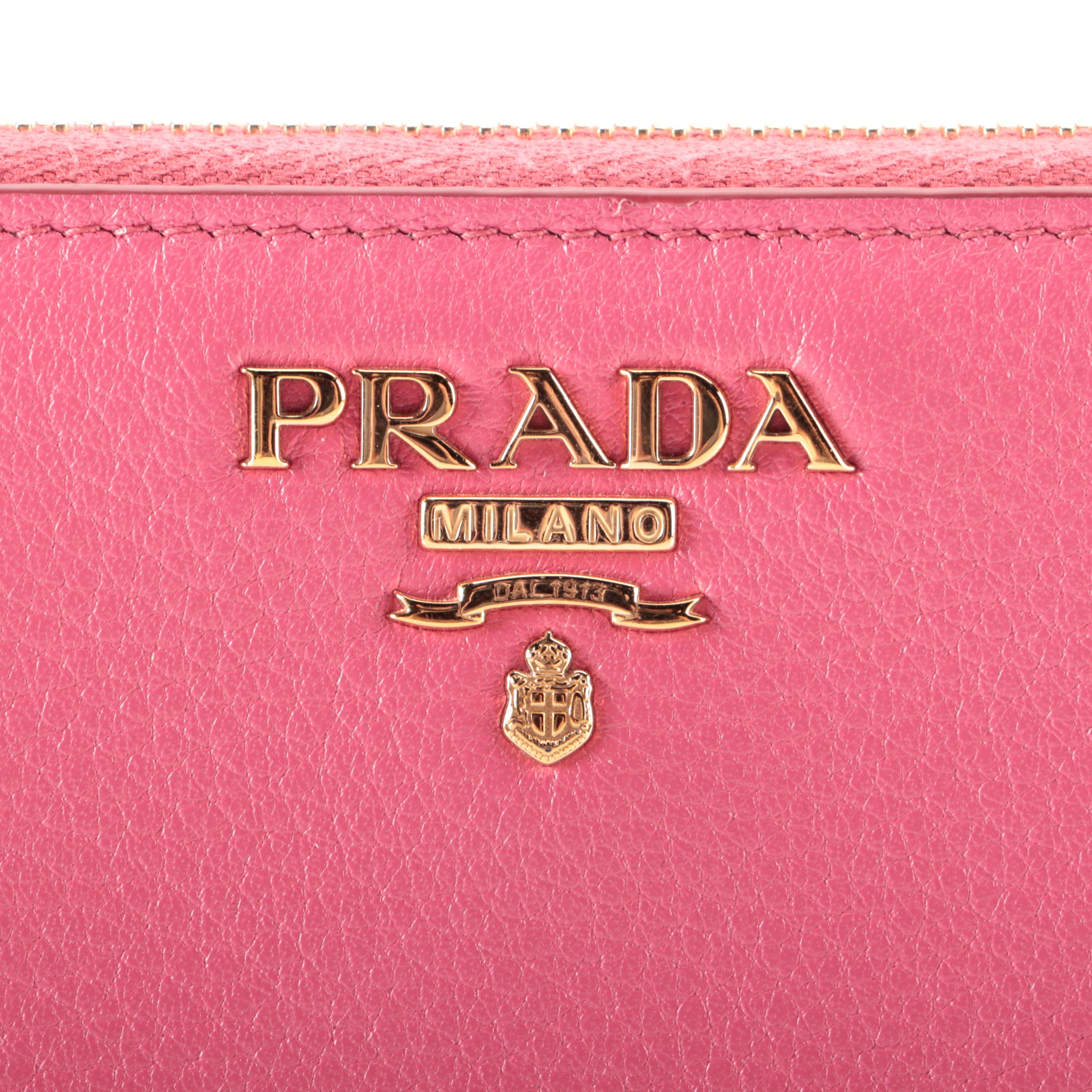 Prada Zip Around Wallet in Pink Grained Leather with Box