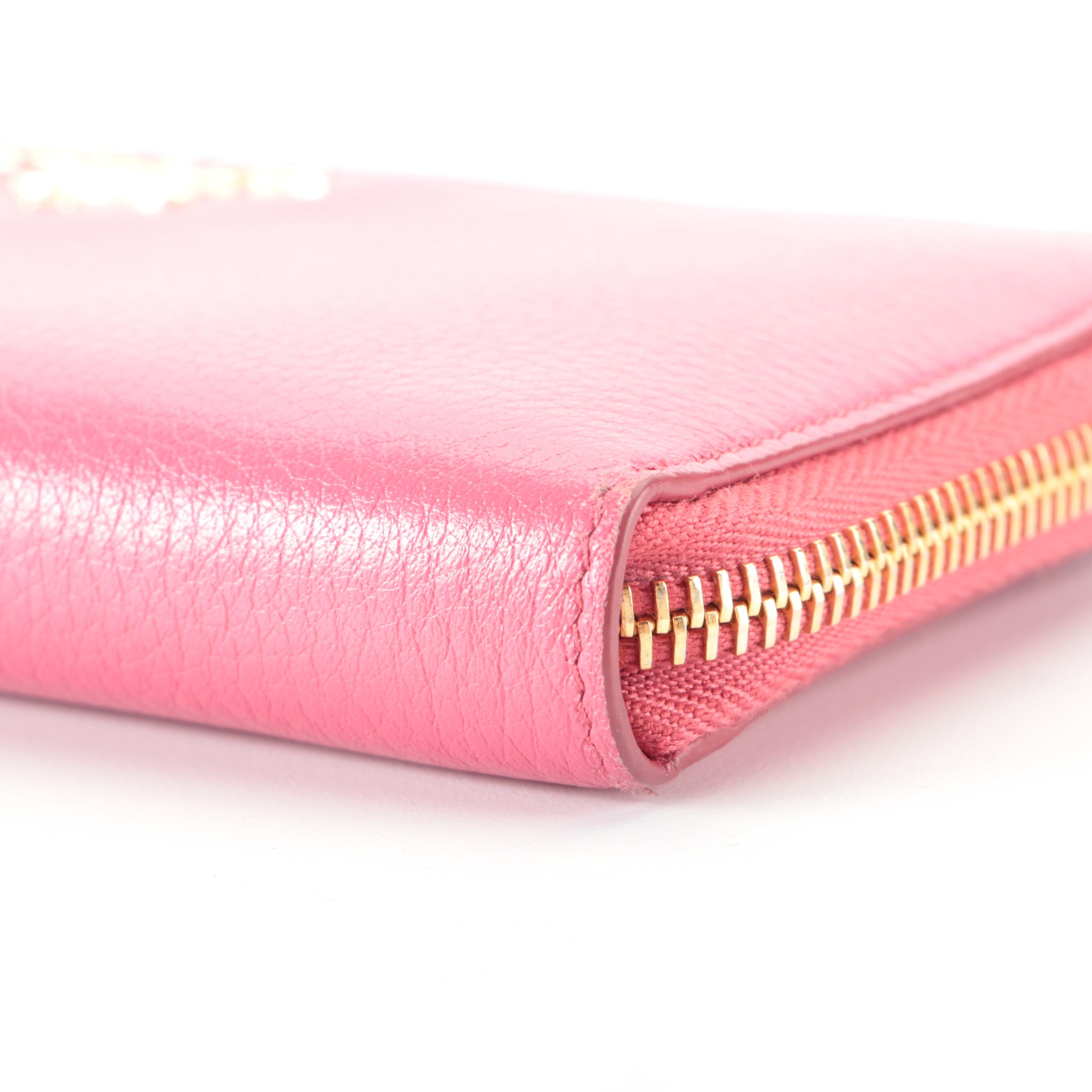 Prada Zip Around Wallet in Pink Grained Leather with Box