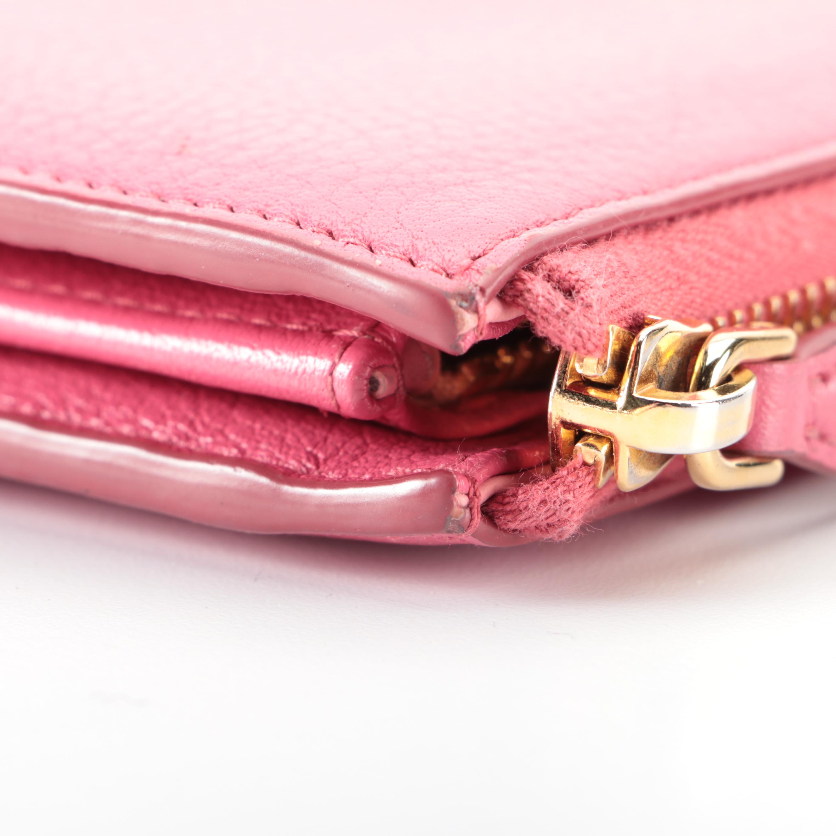 Prada Zip Around Wallet in Pink Grained Leather with Box