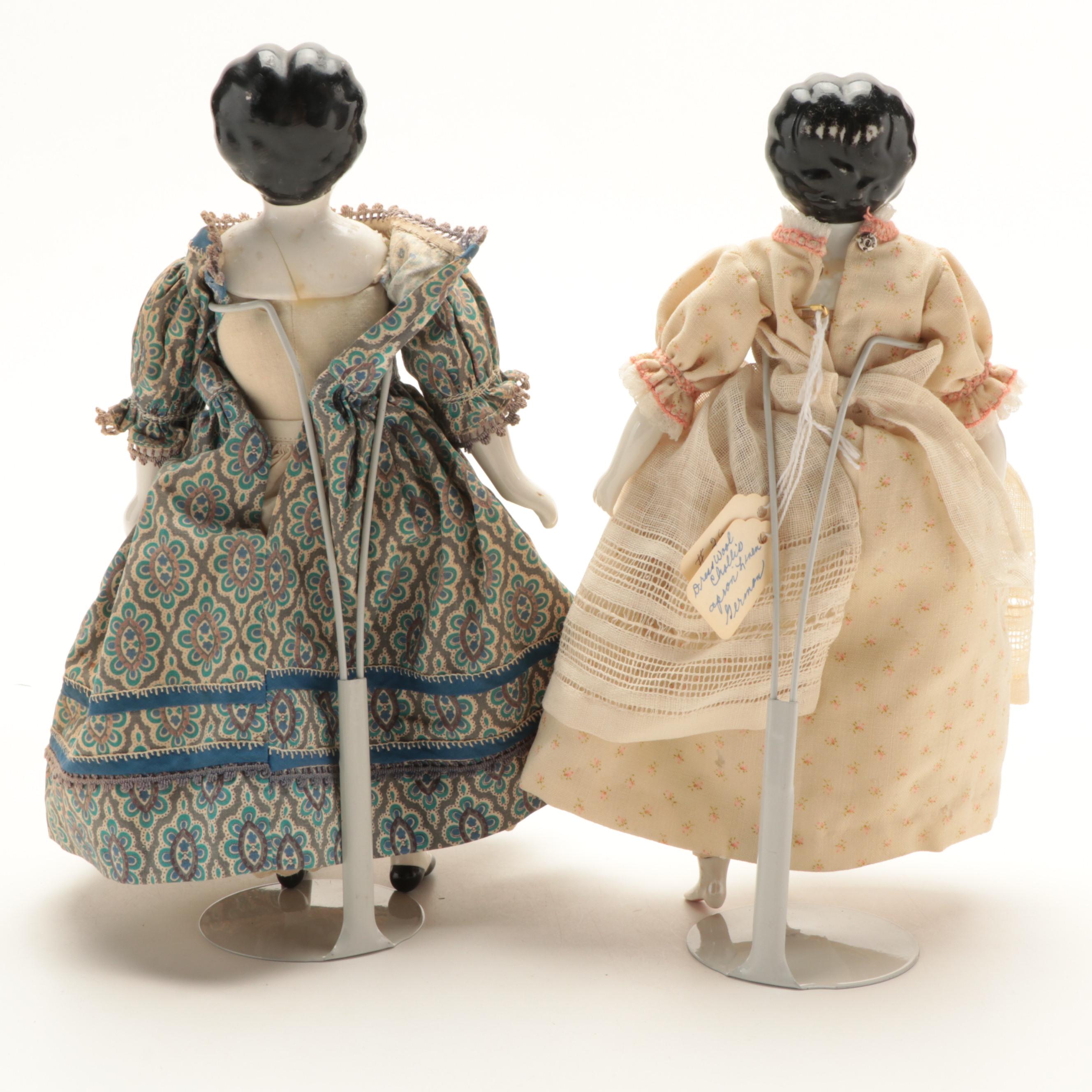 Low Brow China Head Dolls with Cloth Bodies