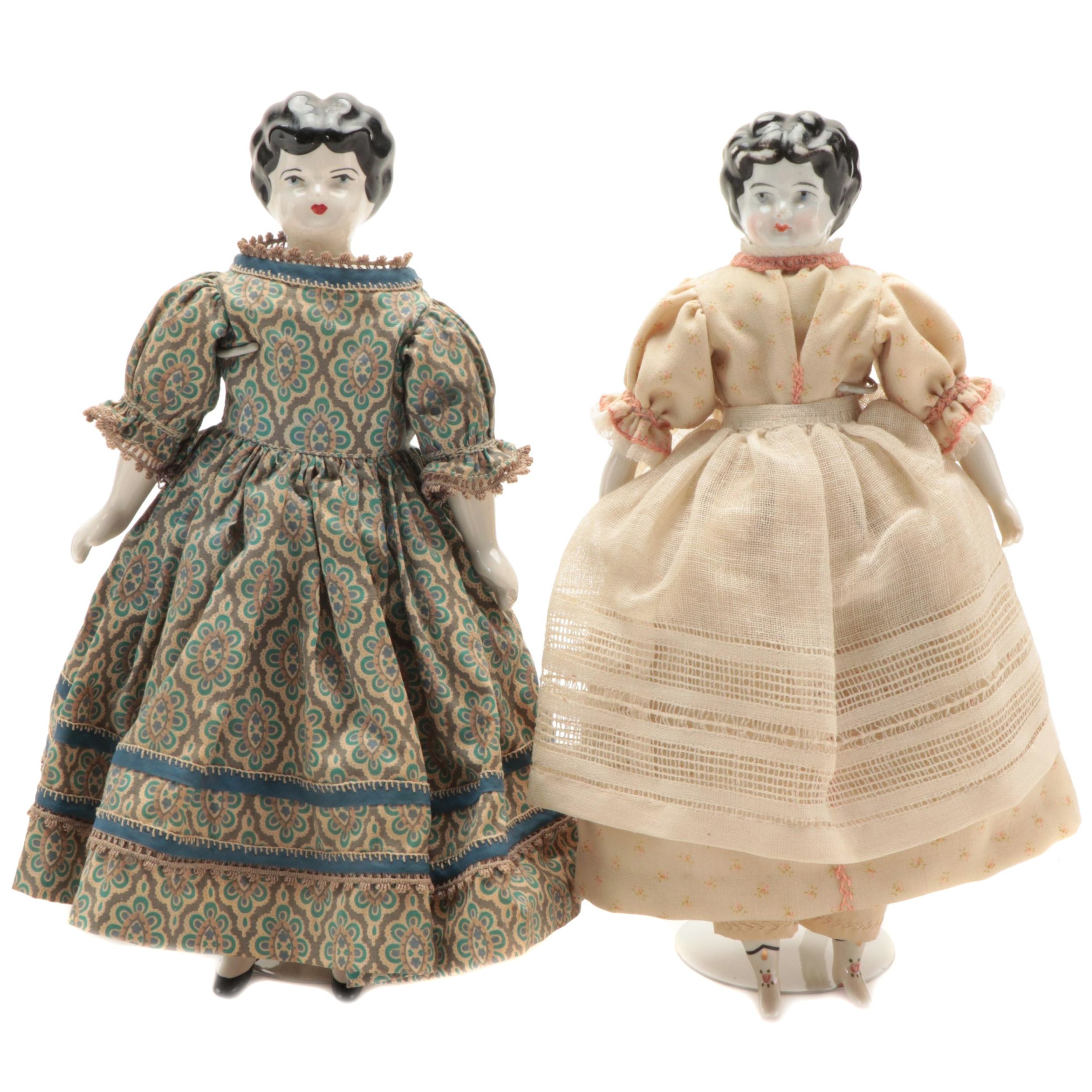Low Brow China Head Dolls with Cloth Bodies