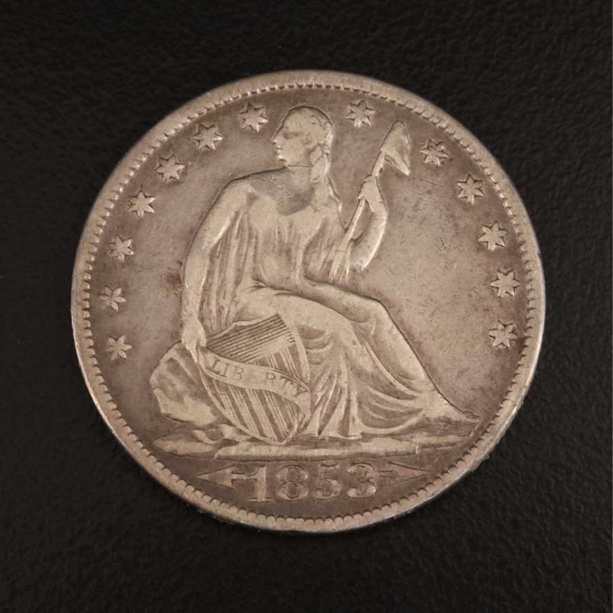 1853 Seated Liberty "Arrows and Rays" Silver Half Dollar