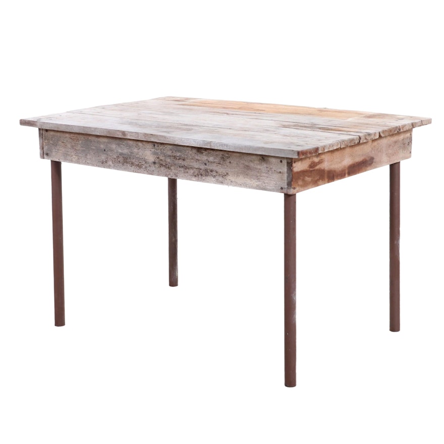 Weathered Wood Dining Table on Metal Legs