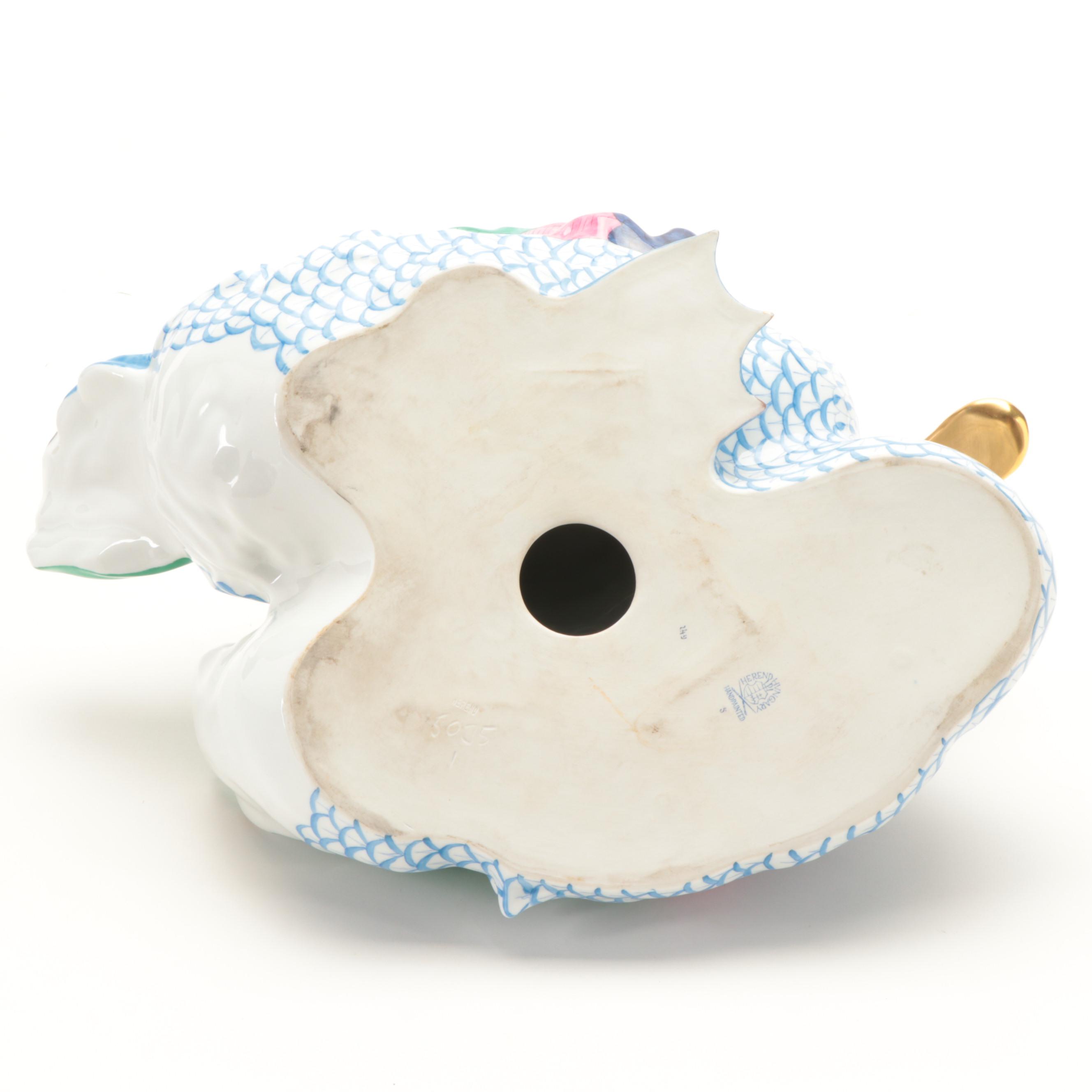 Herend Blue Fishnet with Gold "Pair of Ducks" Porcelain Figurine