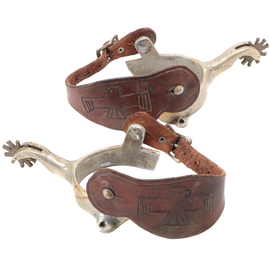 Aluminum Western Spurs with Handcrafted Leather Straps