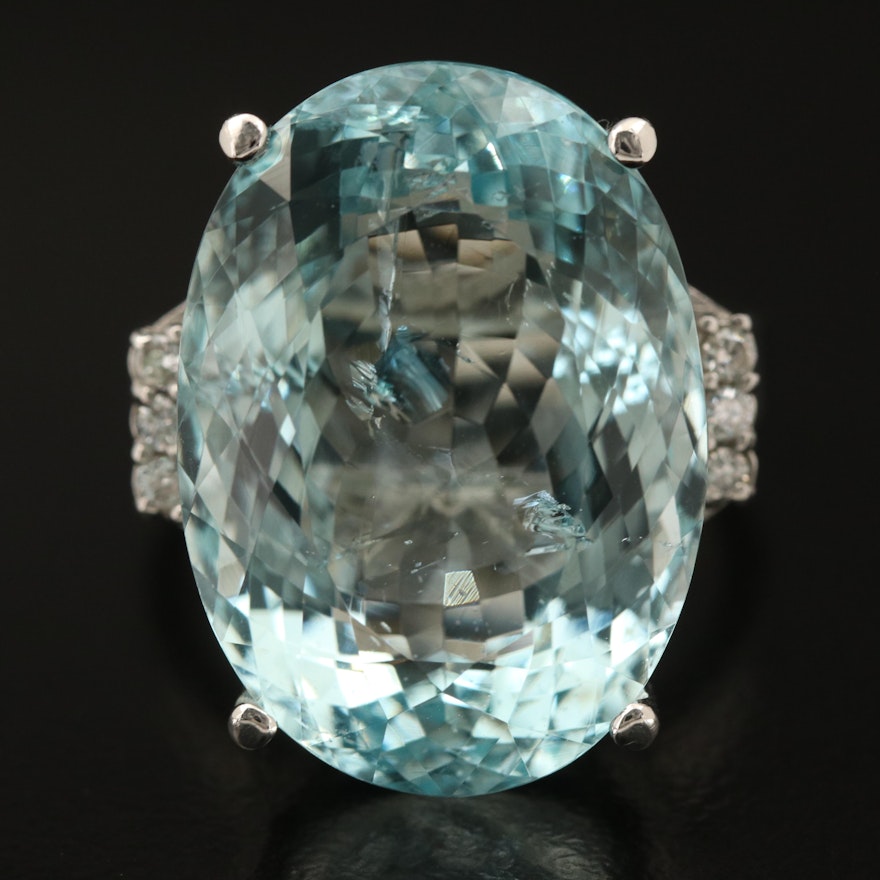 Platinum 23.46 CT Aquamarine and Diamond Cocktail Ring