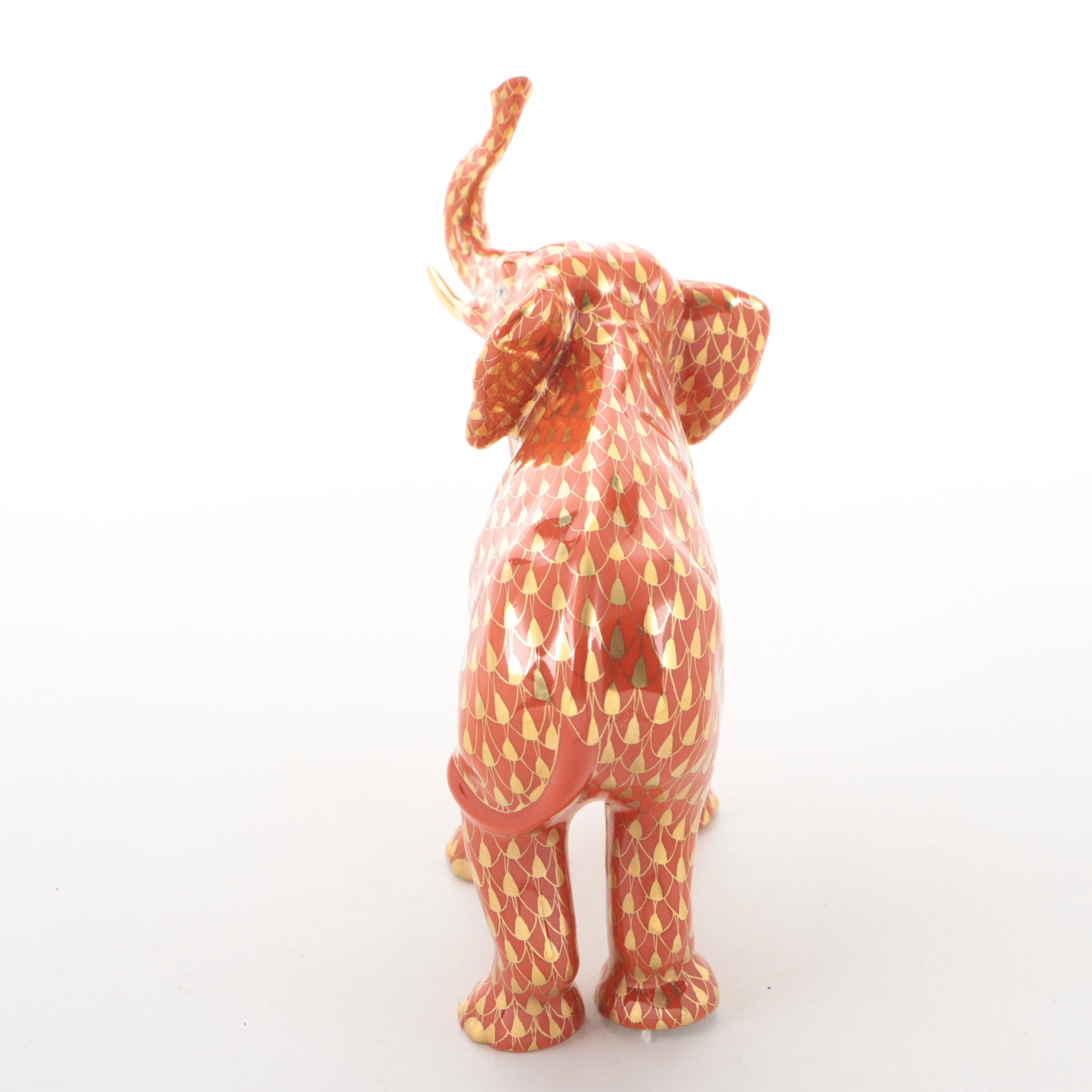 Herend Gold Fishnet and Rust "Elephant Luck" Porcelain Figurine