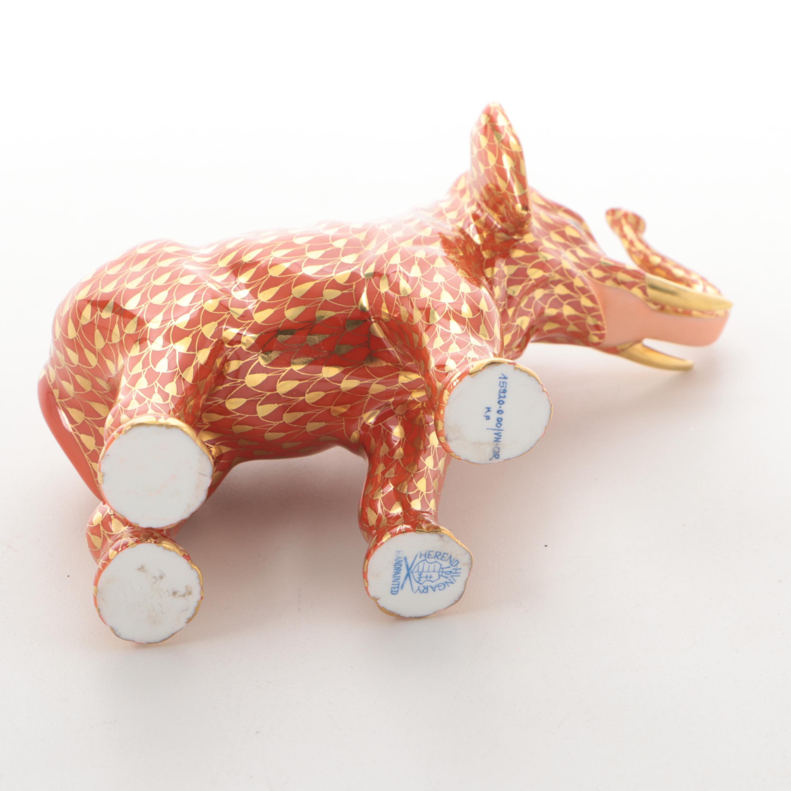 Herend Gold Fishnet and Rust "Elephant Luck" Porcelain Figurine