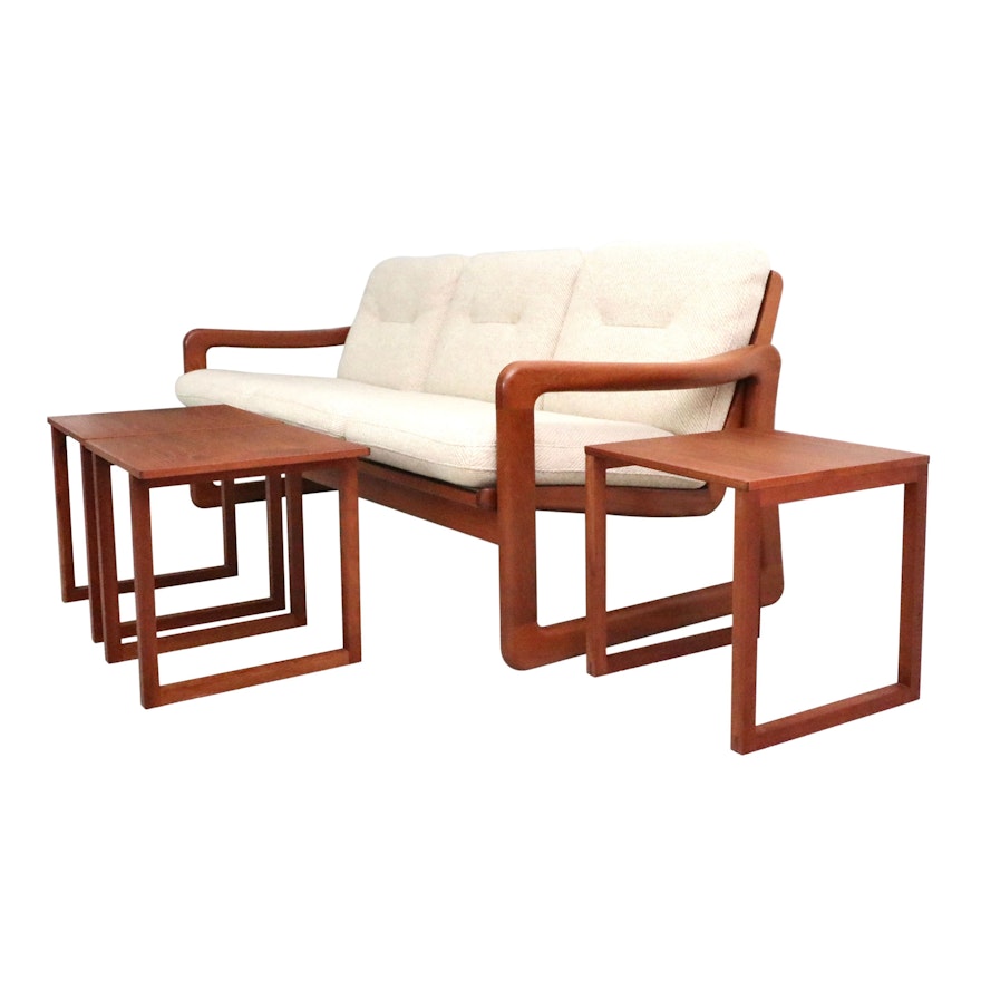 Danish Modern Teak Sofa and Cube Set of Nesting Tables, Furniture by Otmar, 1984