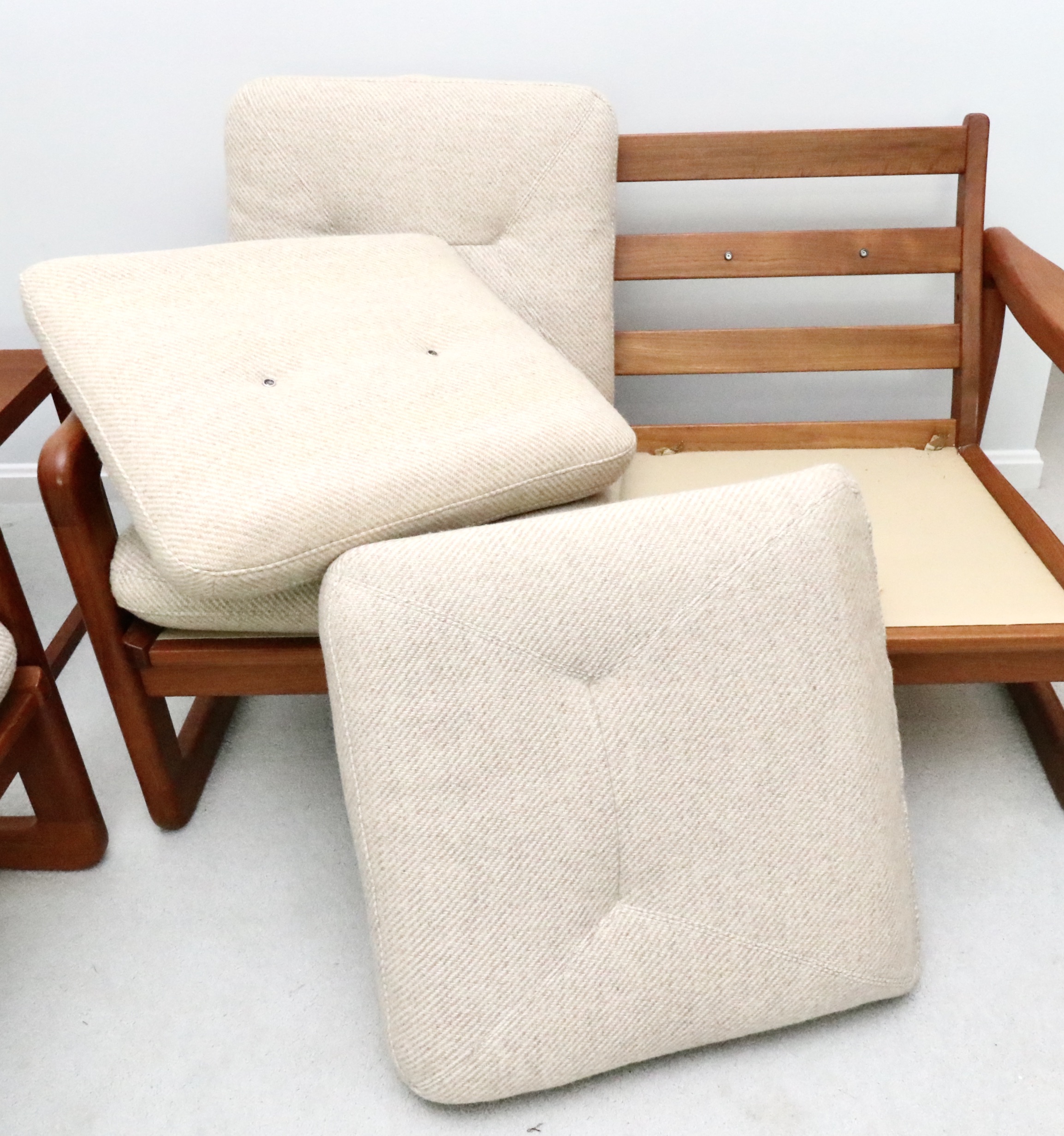 Danish Modern Teak Loveseat and Lounge Chair, Furniture by Otmar, 1984