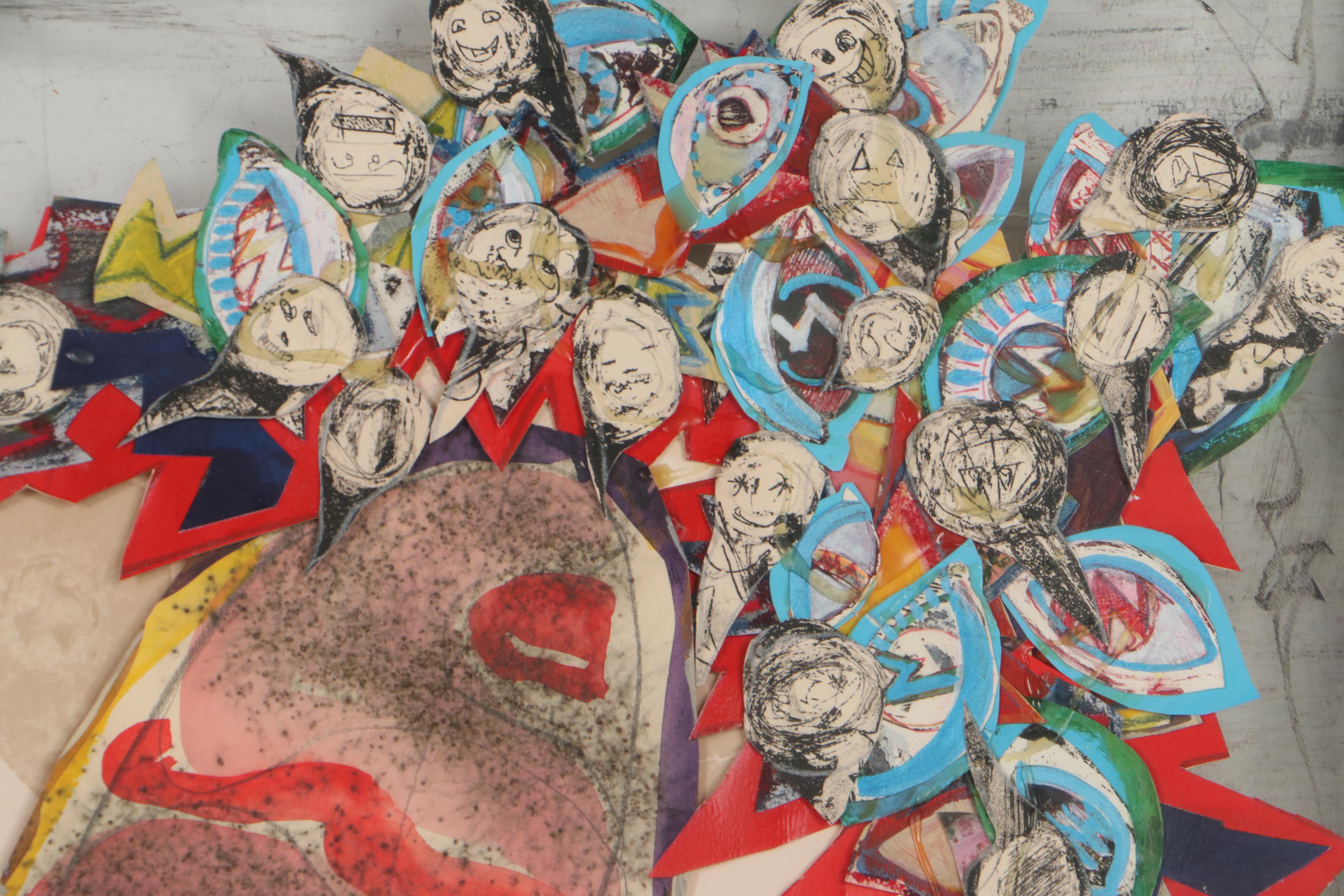 Sarah Roush Abstract Mixed Media Painting, Circa 1980