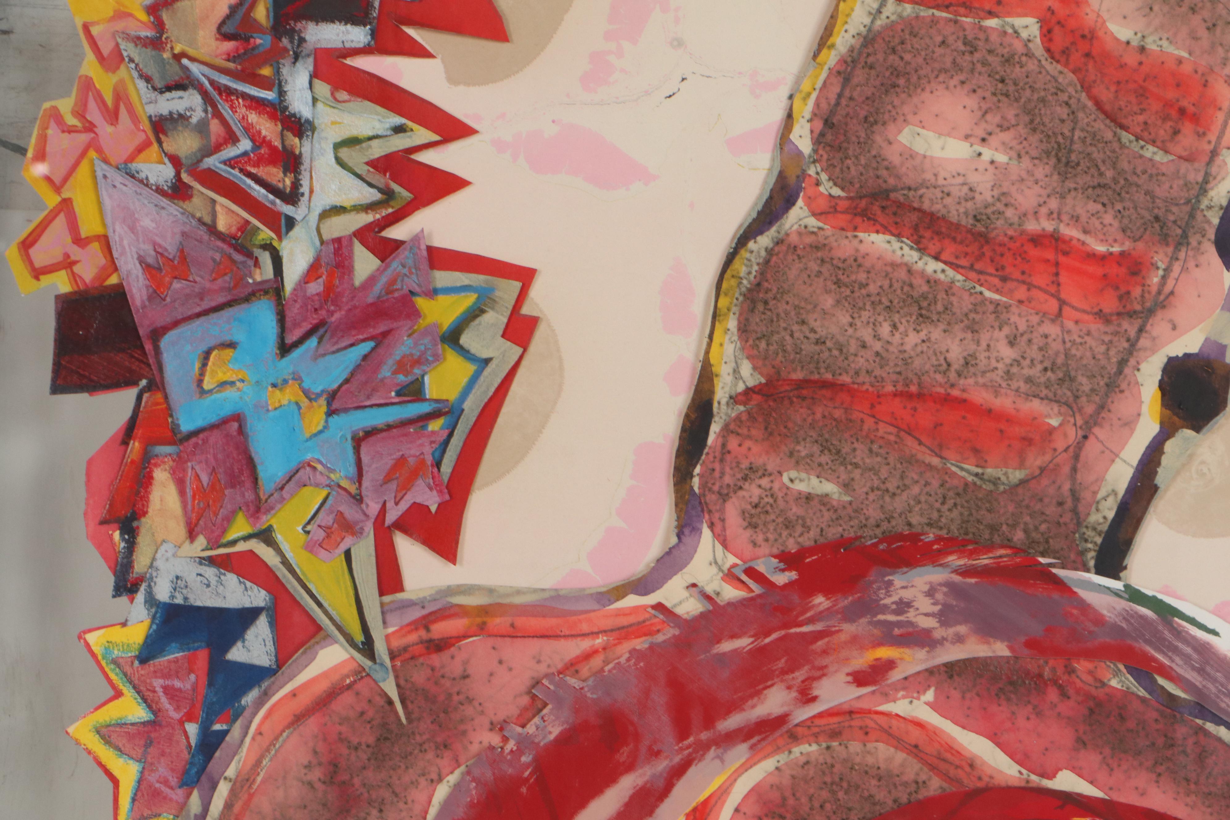 Sarah Roush Abstract Mixed Media Painting, Circa 1980