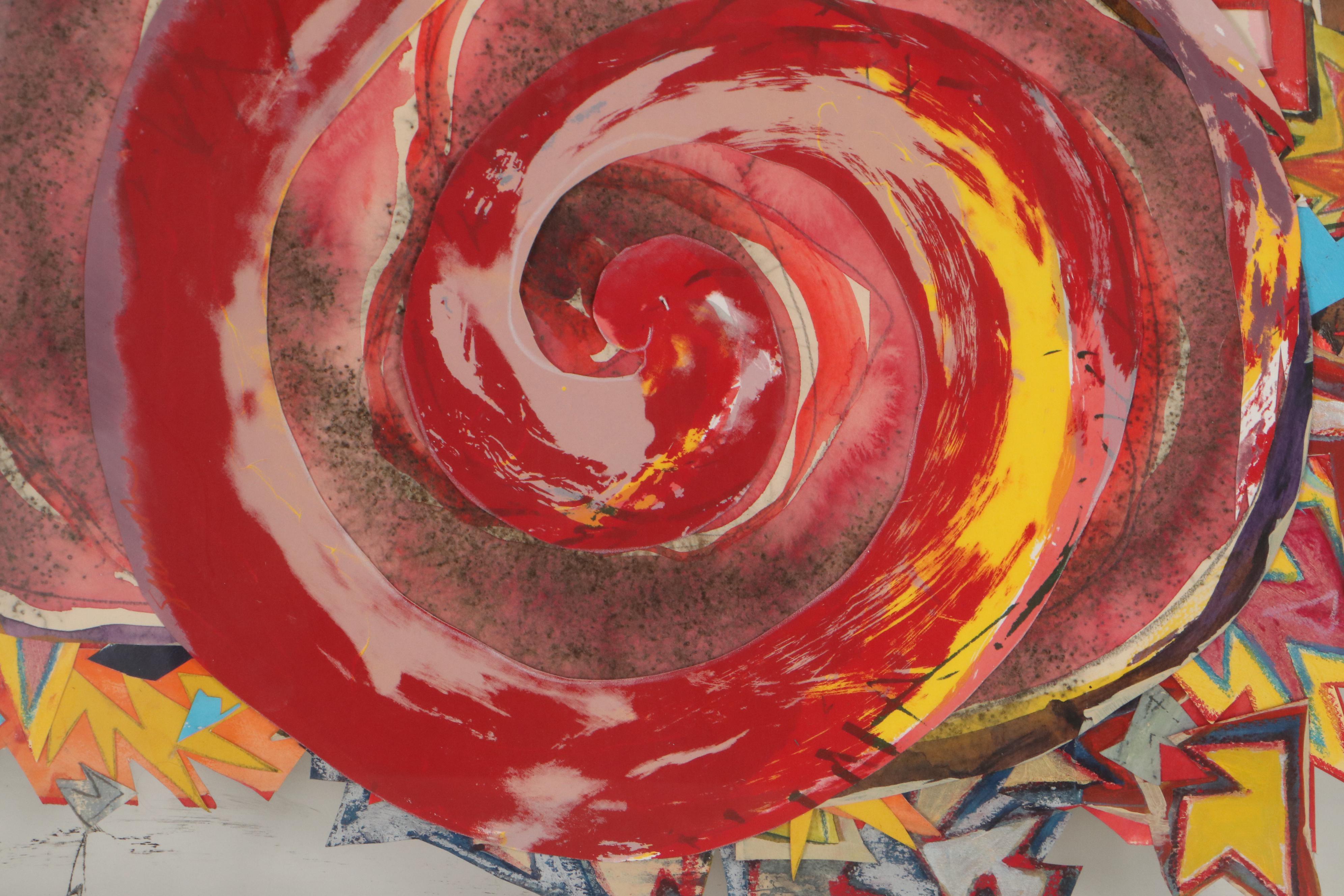 Sarah Roush Abstract Mixed Media Painting, Circa 1980