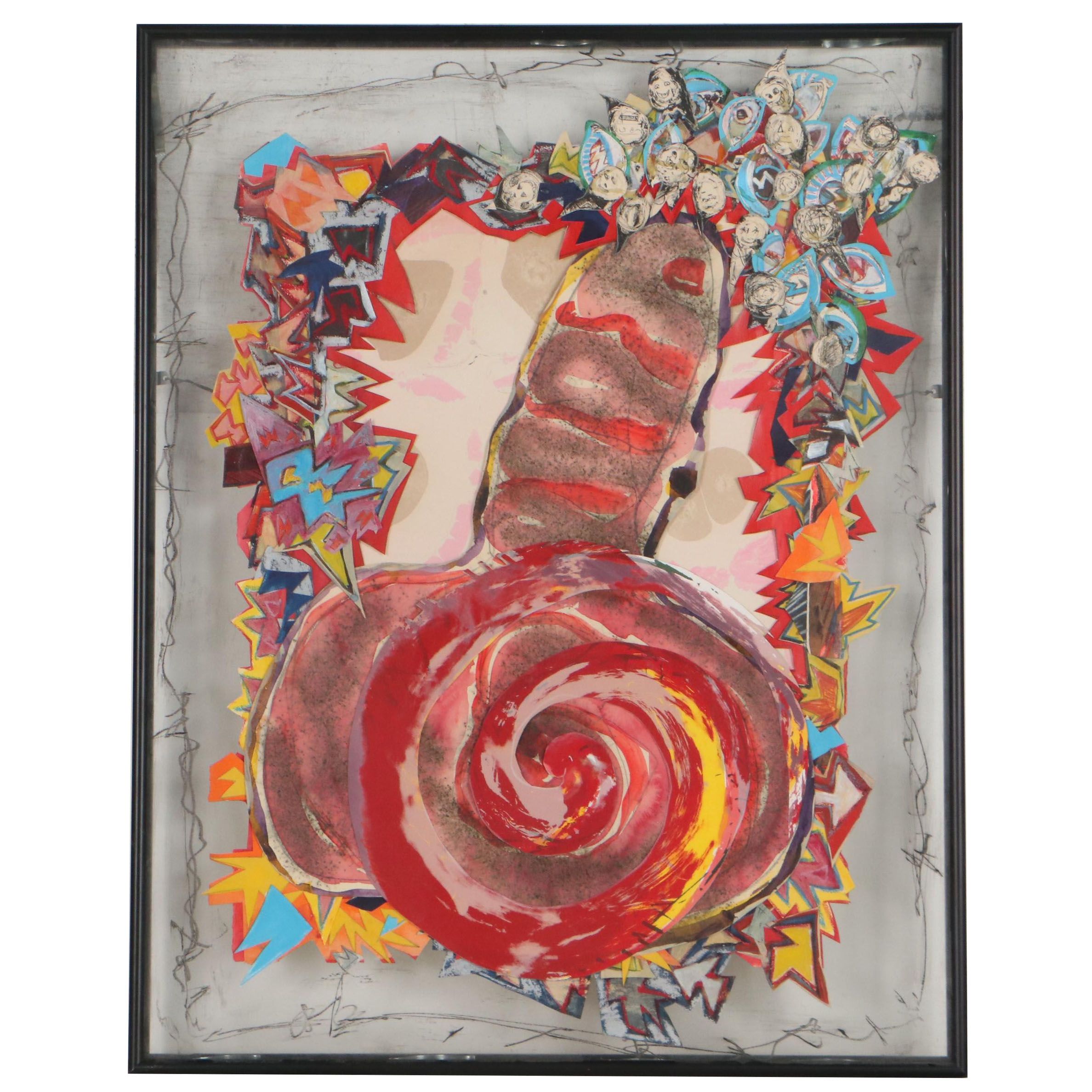 Sarah Roush Abstract Mixed Media Painting, Circa 1980