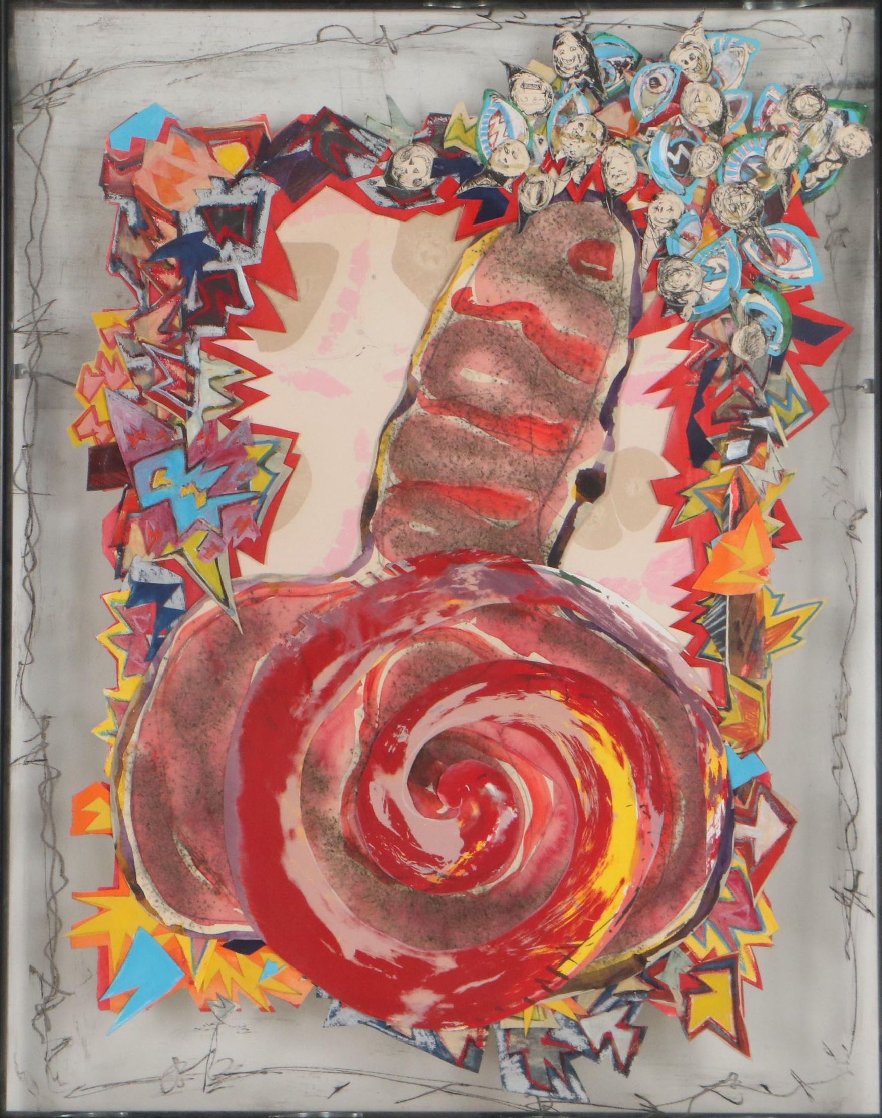 Sarah Roush Abstract Mixed Media Painting, Circa 1980