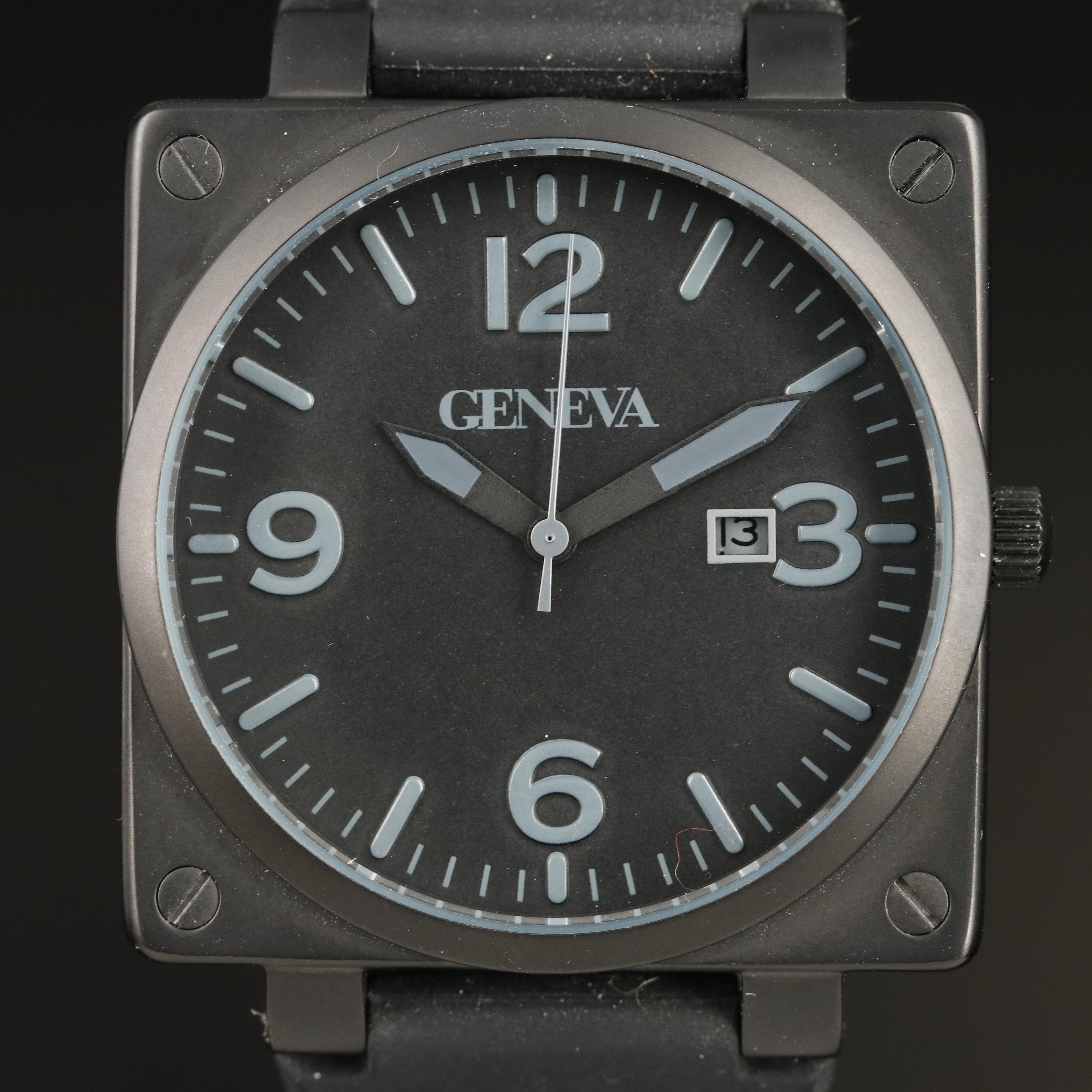 Geneva Black-Out Square Case Stainless Steel Watch