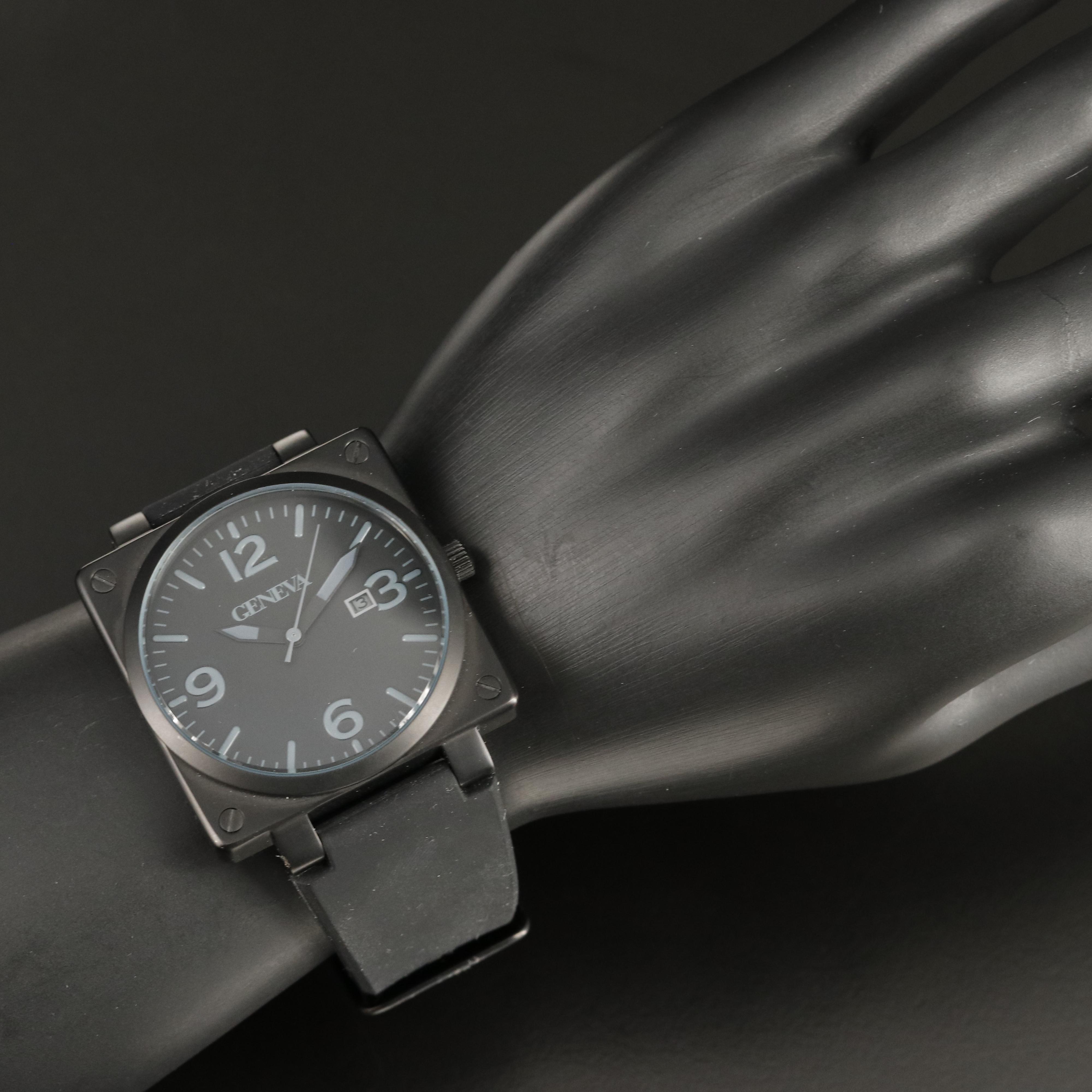 Geneva Black-Out Square Case Stainless Steel Watch