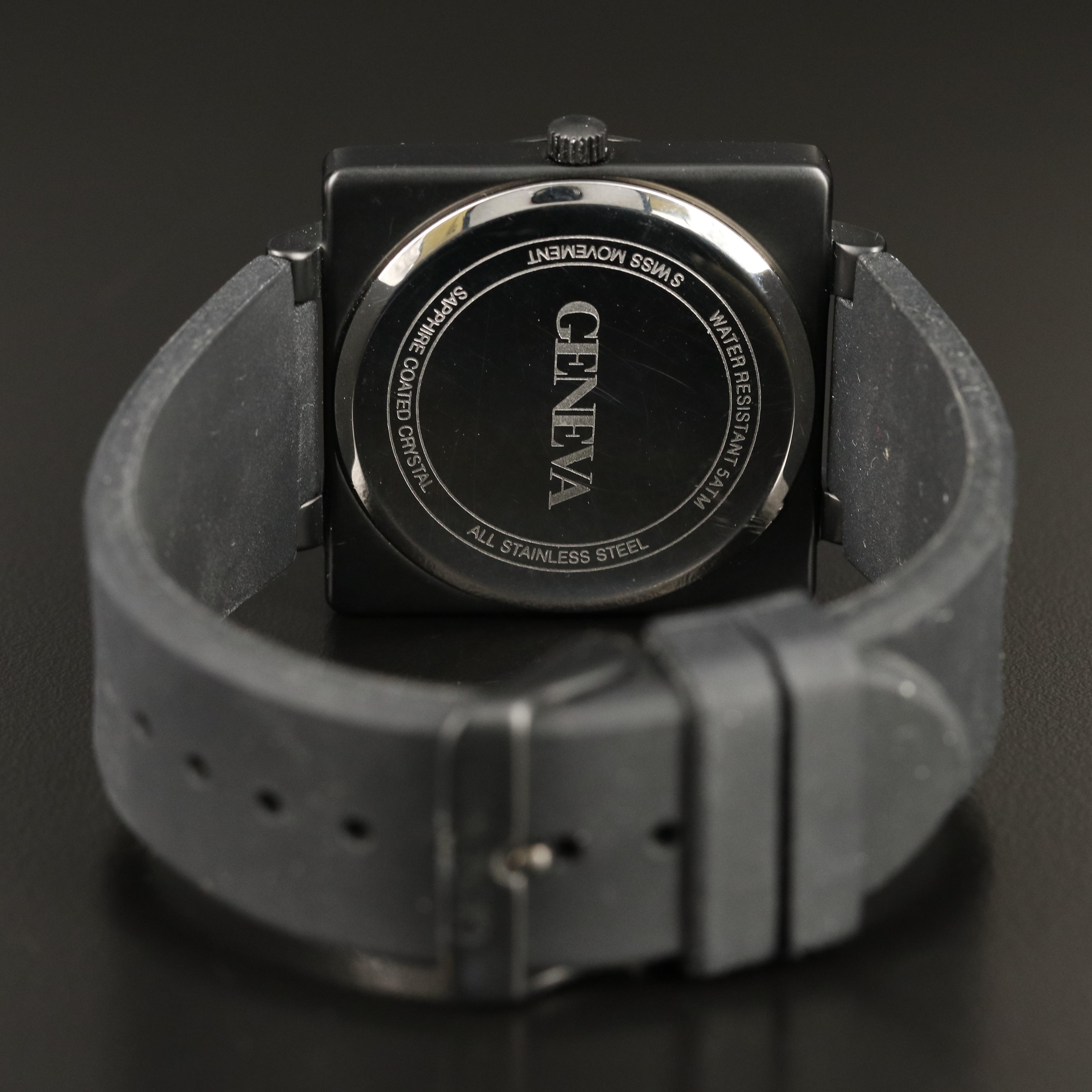 Geneva Black-Out Square Case Stainless Steel Watch